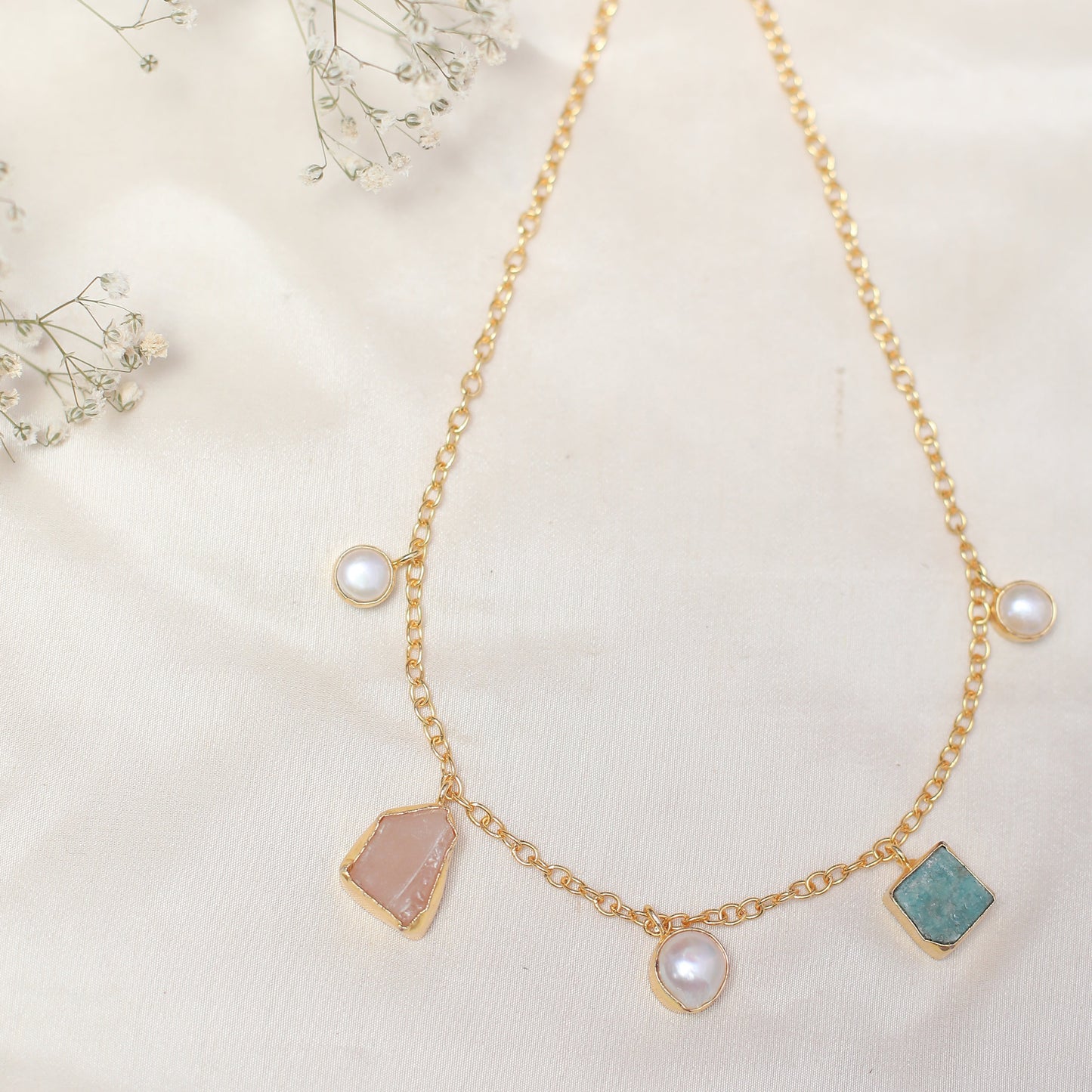 Raw stone and Mop stone necklace