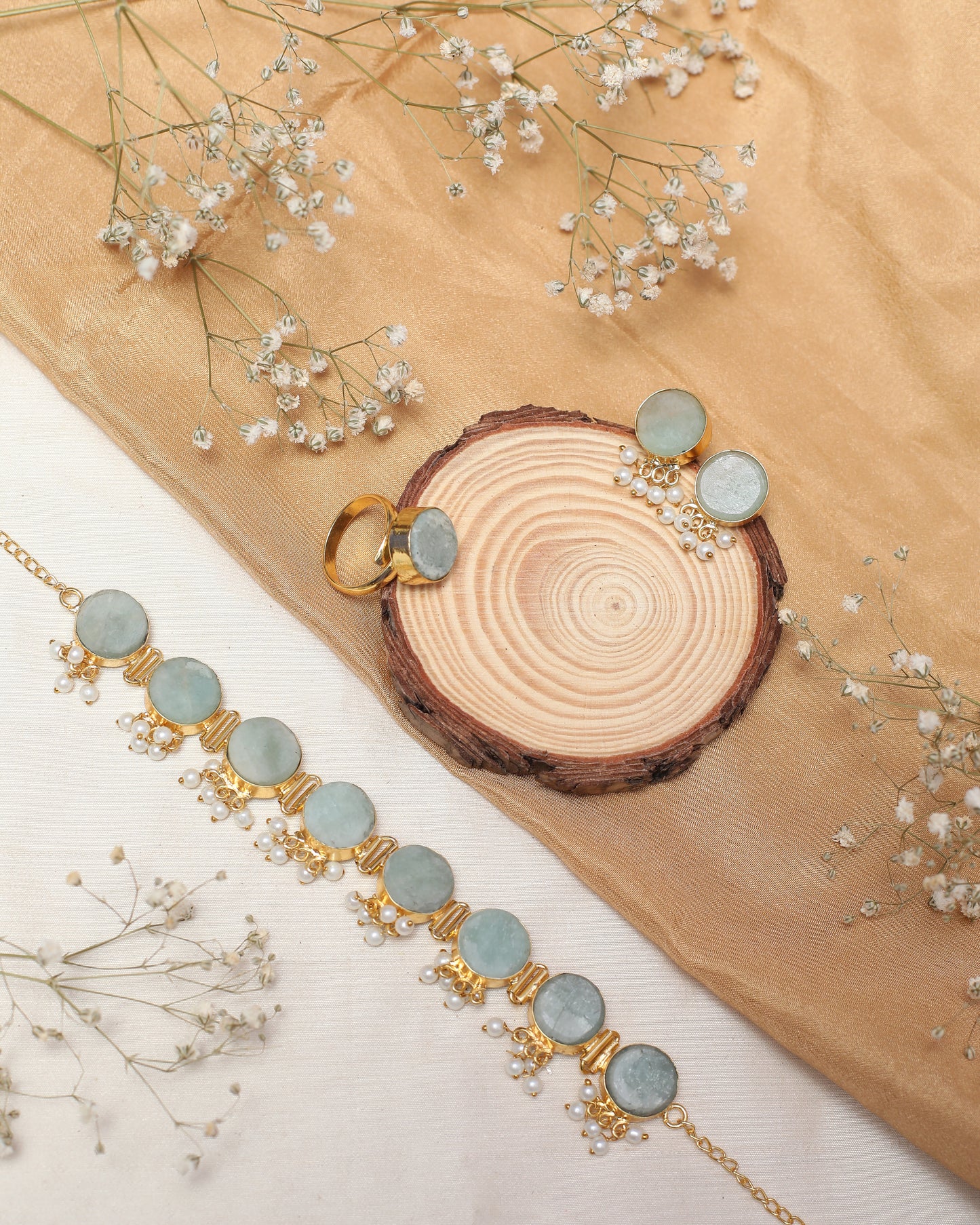 Sharu Raw Stone Necklace / choker with Stud and Ring