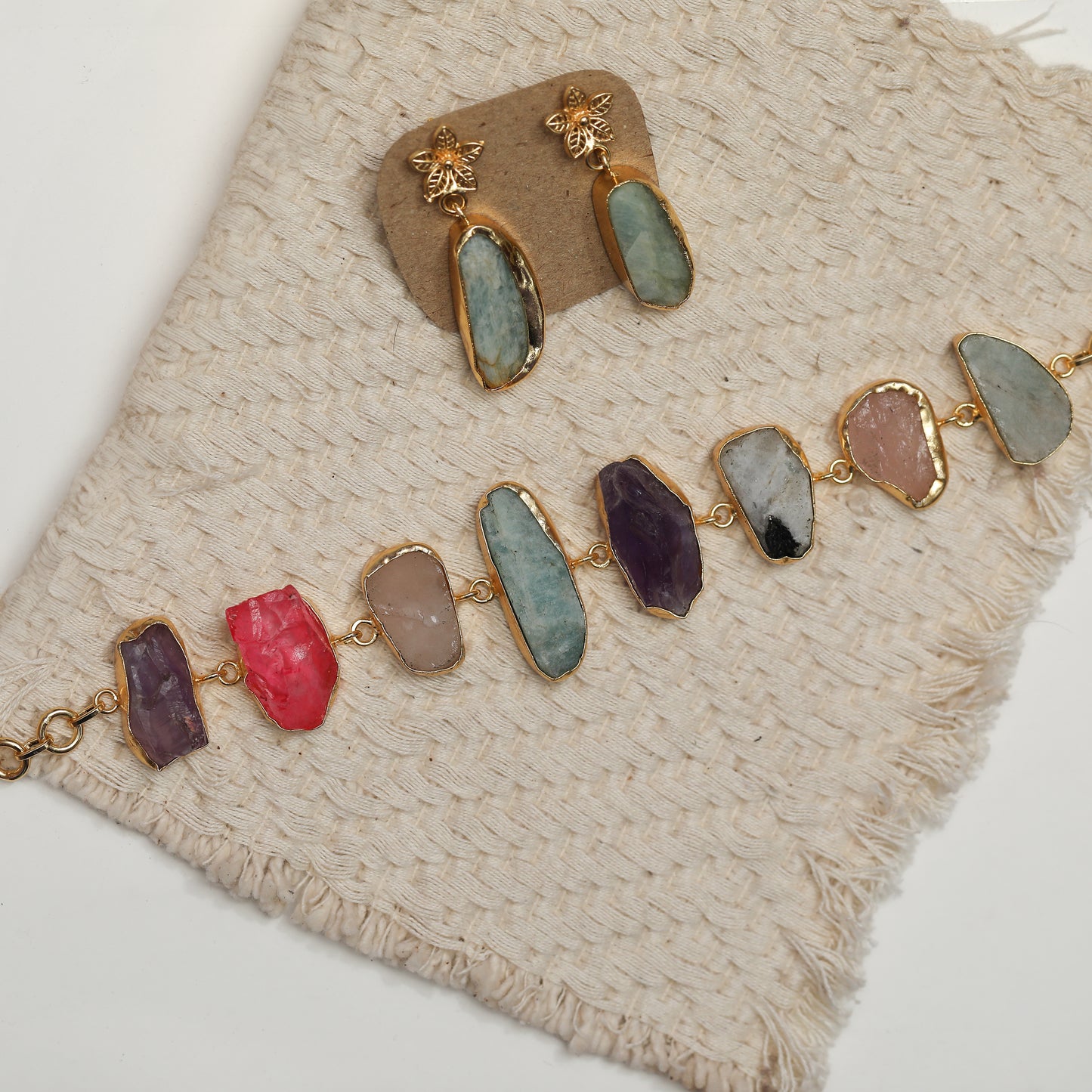 Multicolour Raw Stone Neckpiece with Earring