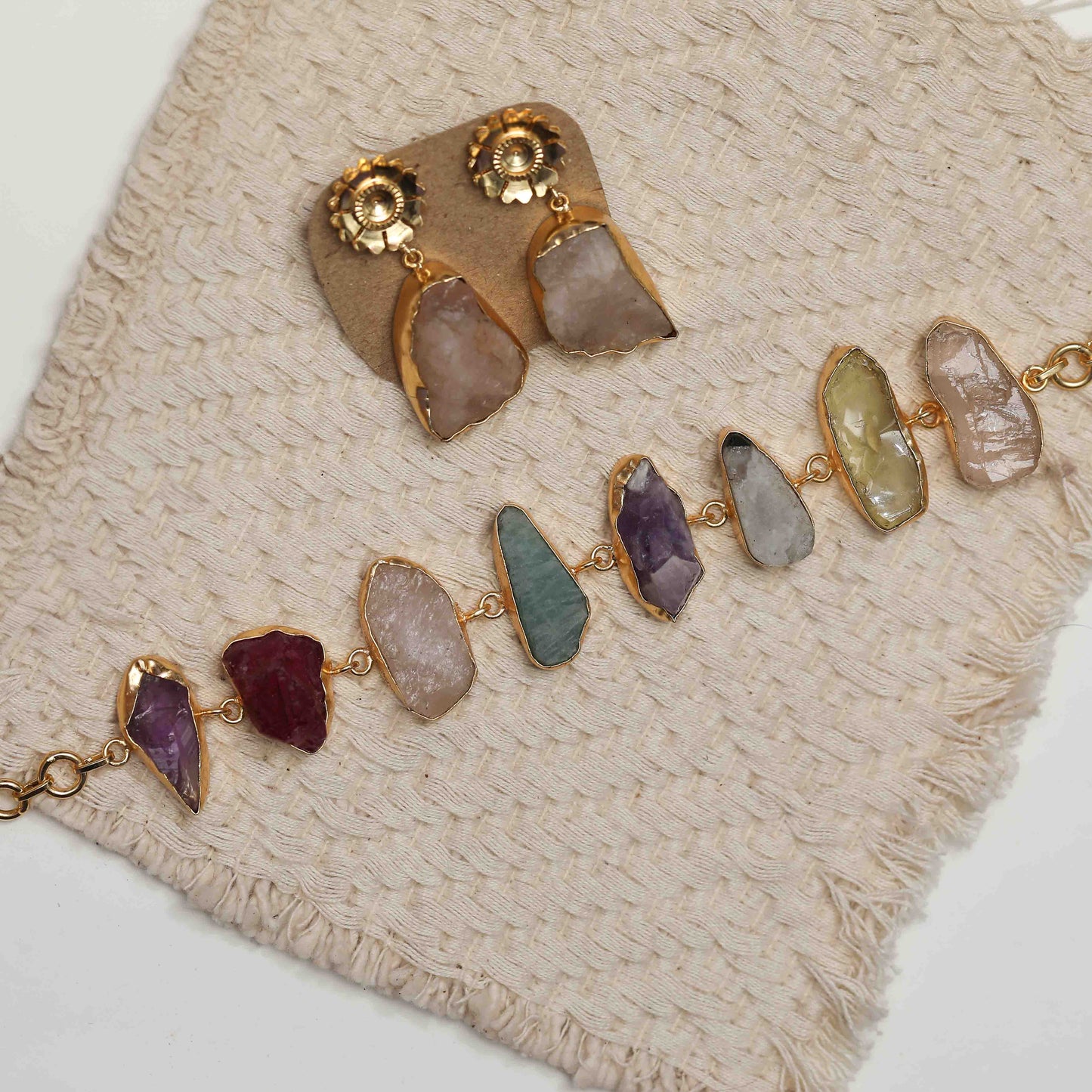 Multicolour Raw Stone Neckpiece with Earring