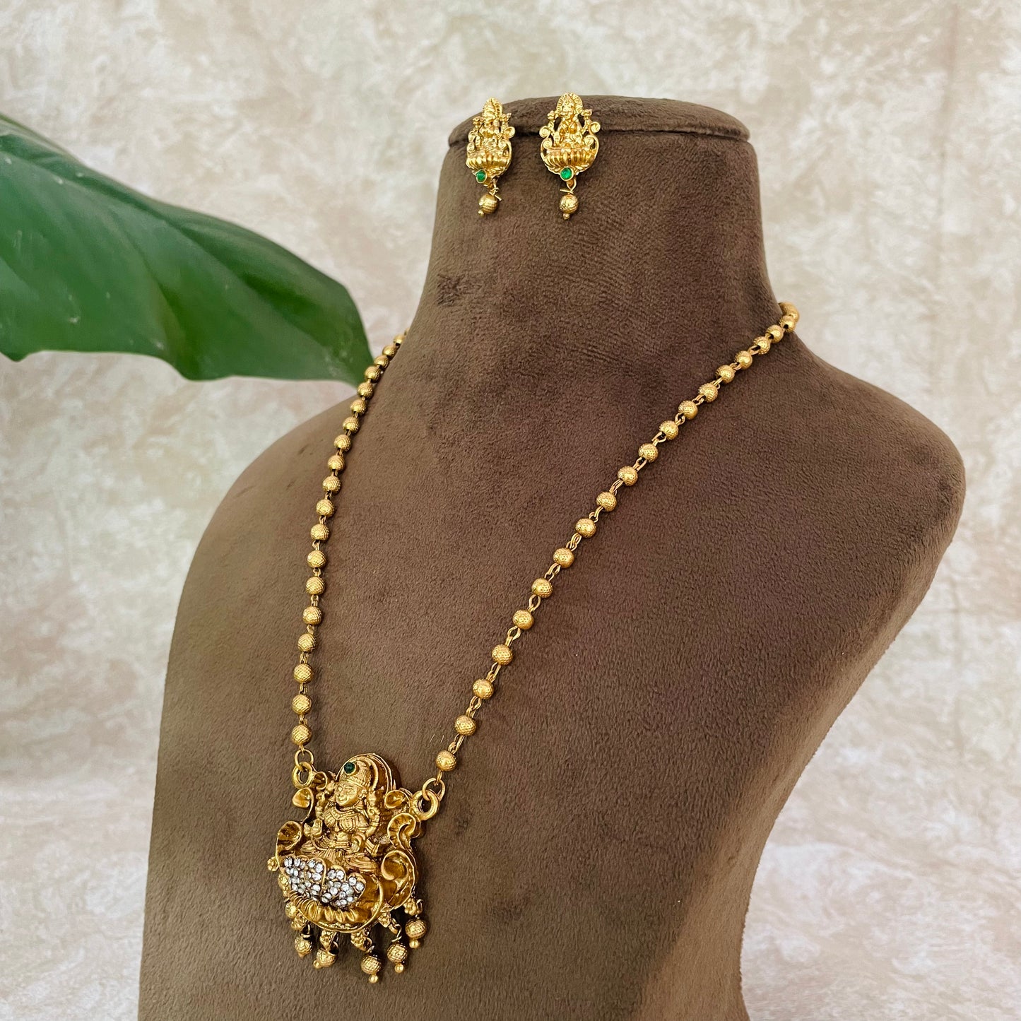 Shanya Gold Bead Necklace with Earring set
