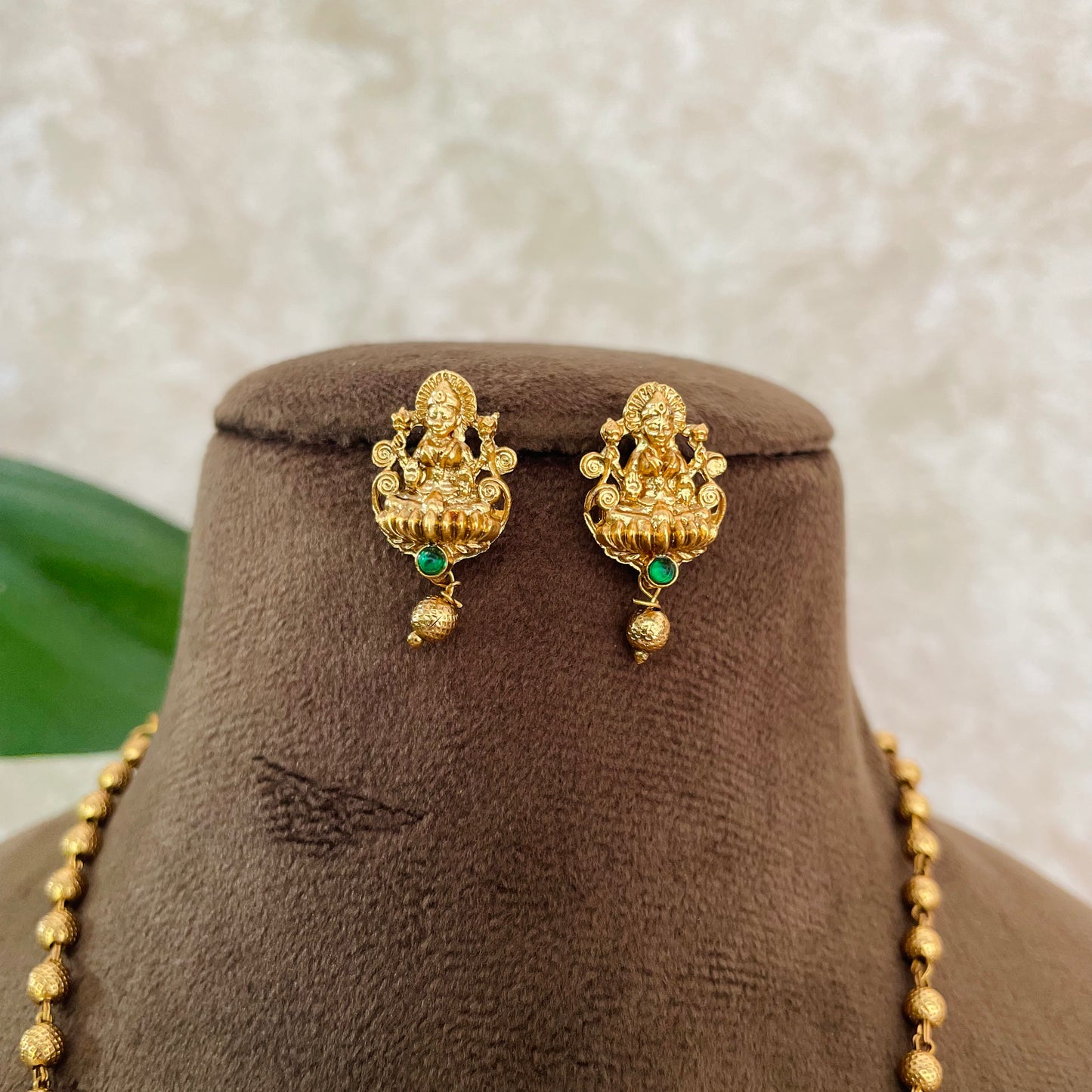 Shanya Gold Bead Necklace with Earring set