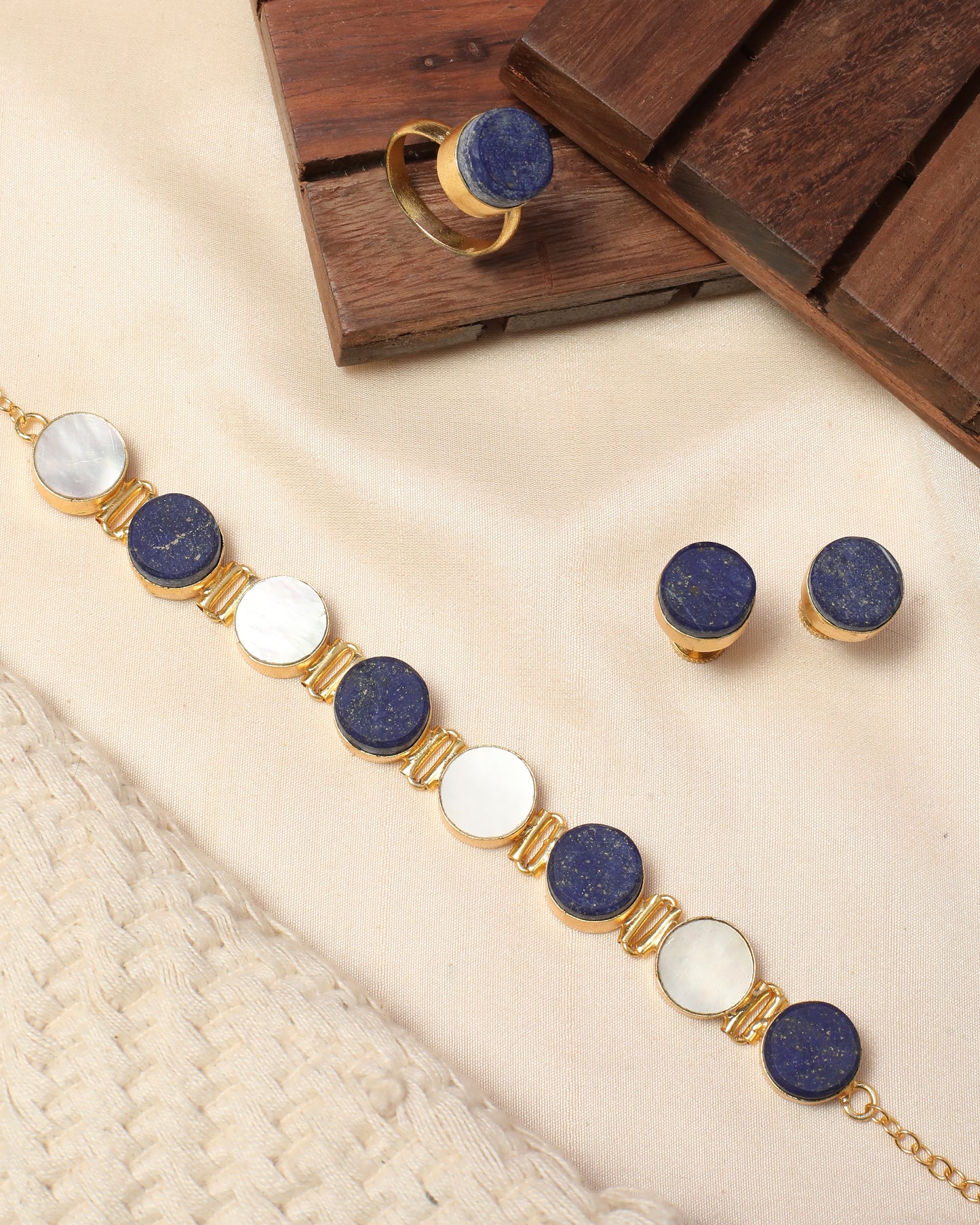 Combo Raw and Mop Stone Necklace / choker with Stud and Ring