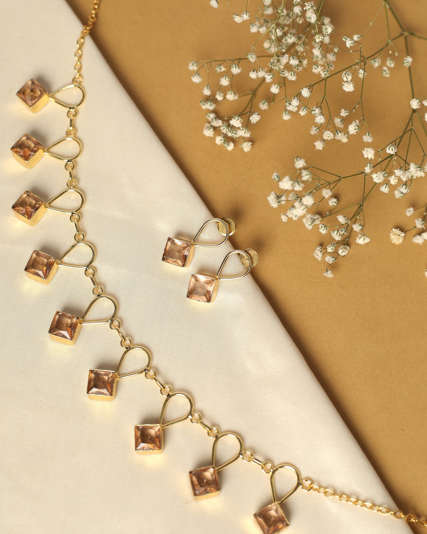Glossy drop Stone Neckpiece with Earring