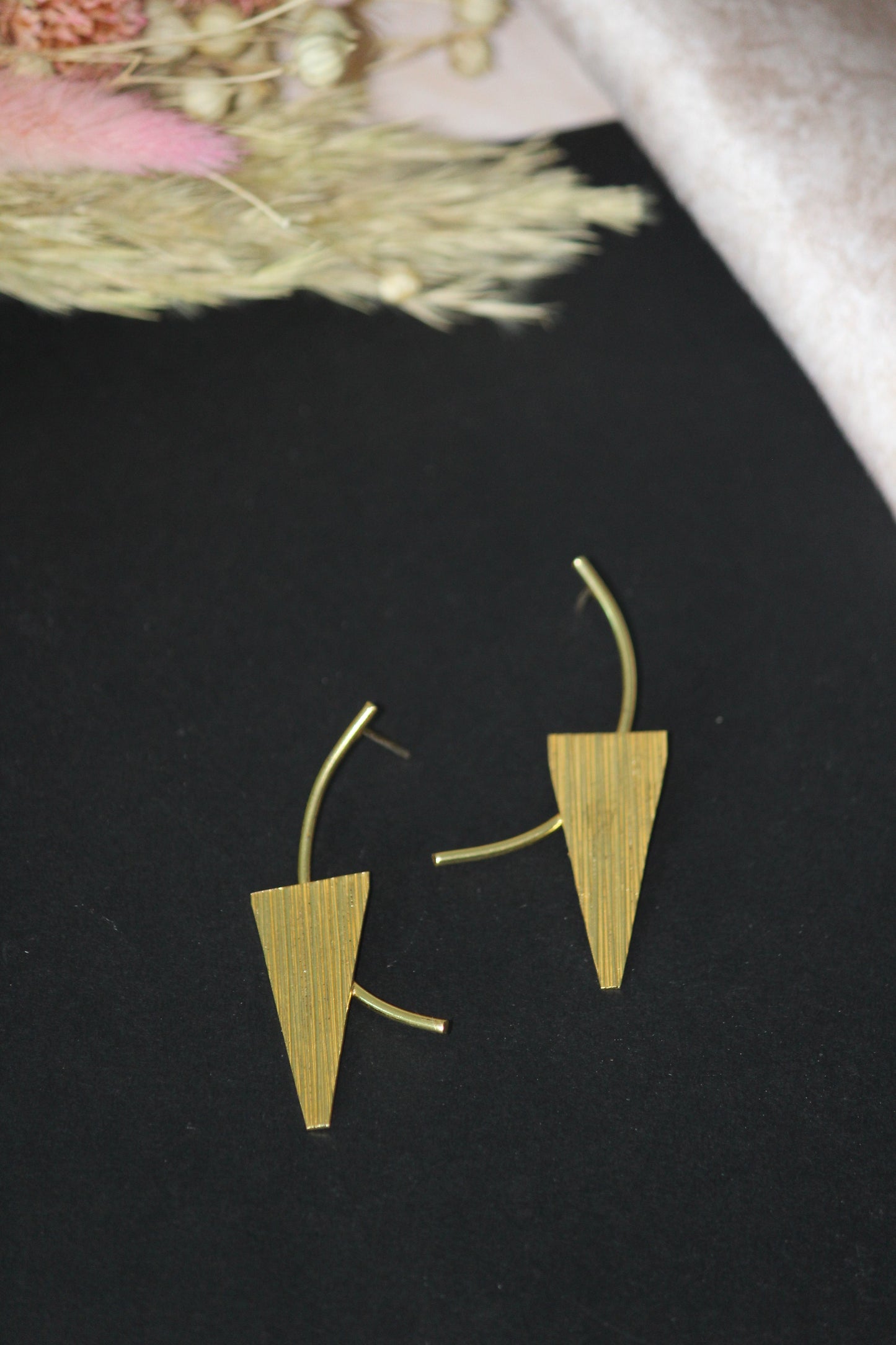 Inverted triangle brass gold plated earring