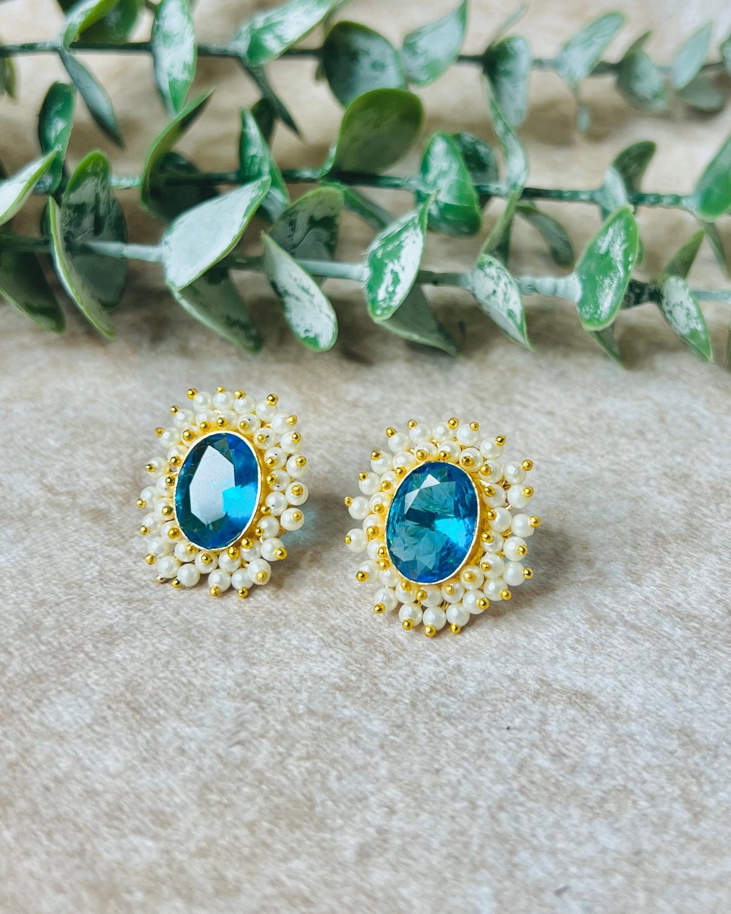Hahi Pearl & Glossy Sky Blue StoneStud