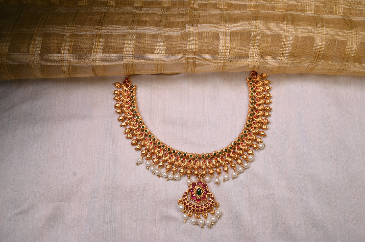 Ruby and Green Traditional stone Necklace Set