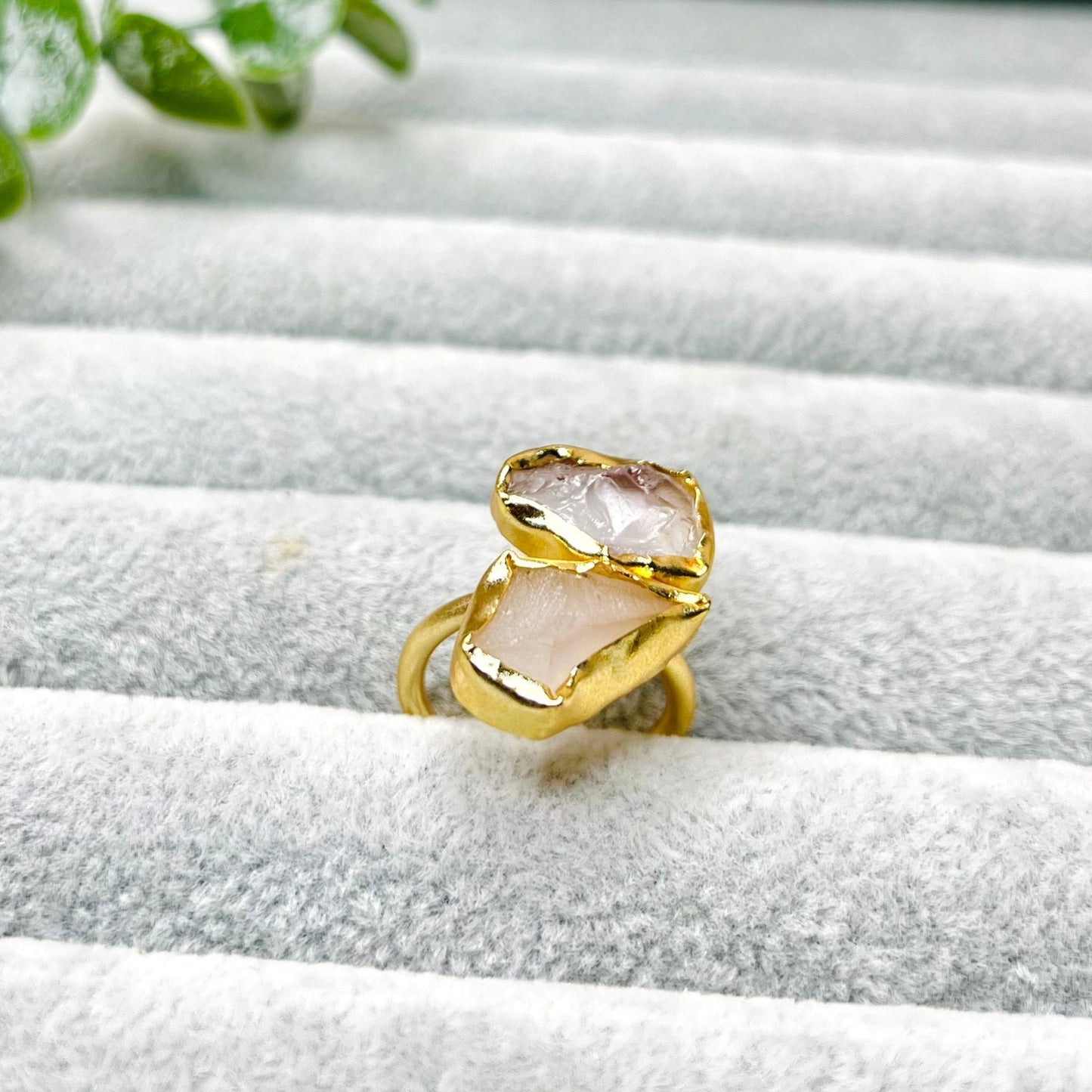 Exquisite Raw double stone Ring (ONION PINK)