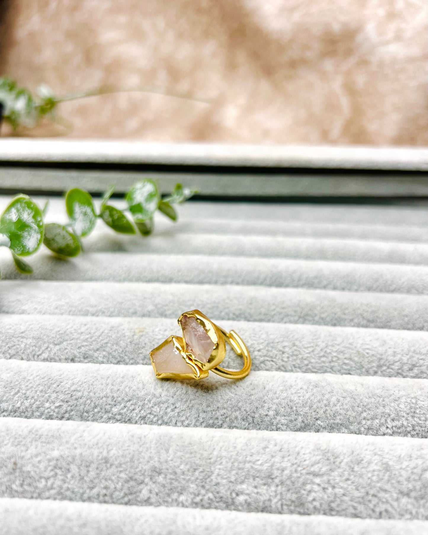 Exquisite Raw double stone Ring (ONION PINK)
