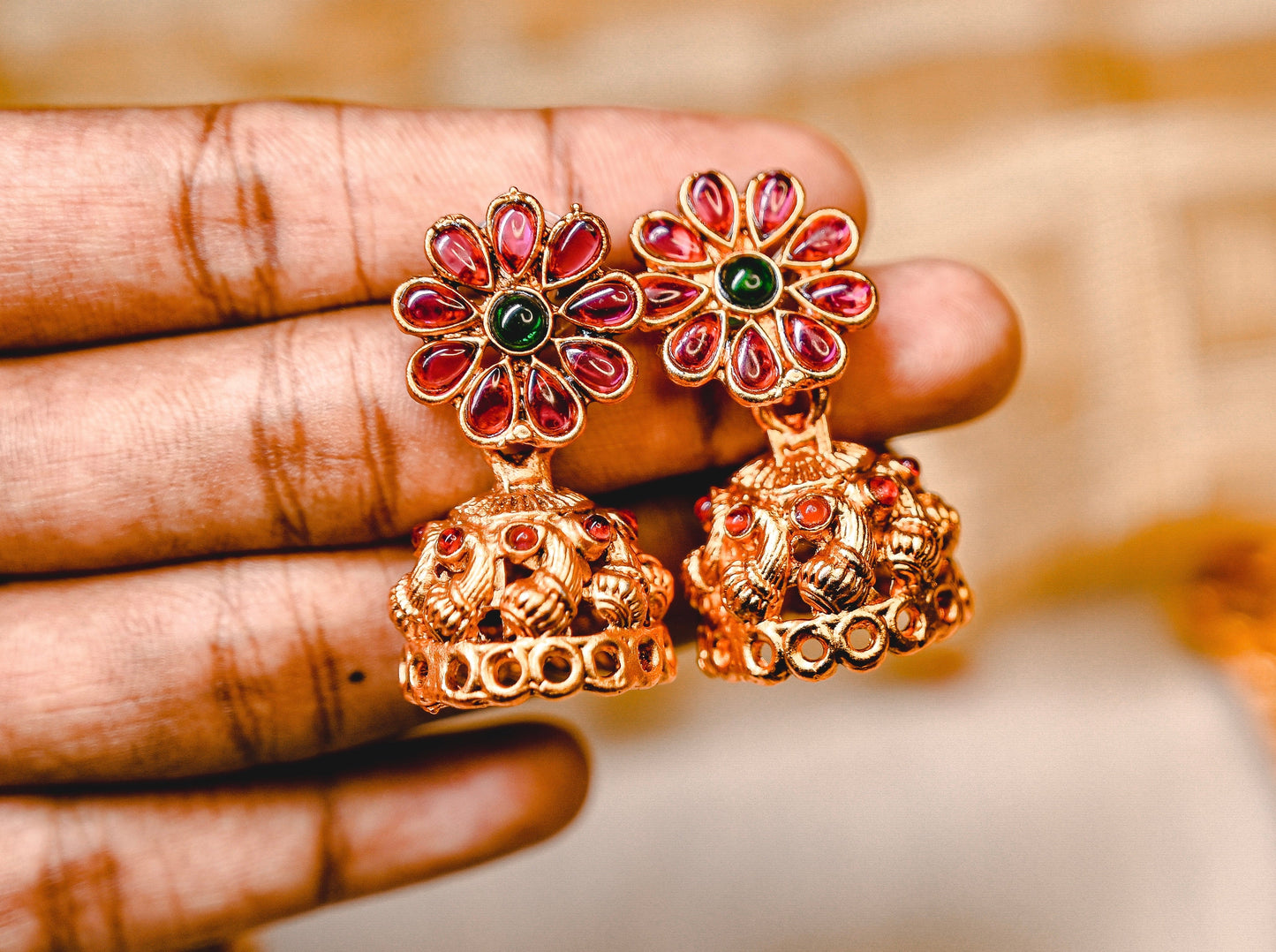 Ruby and Green Traditional stone Necklace Set