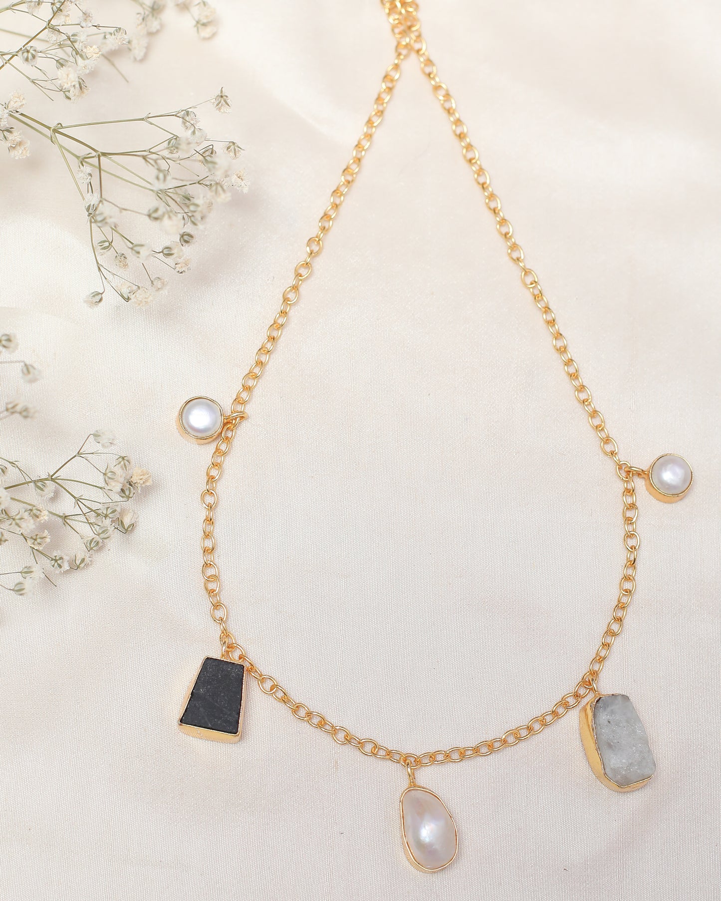Raw stone and Mop stone necklace