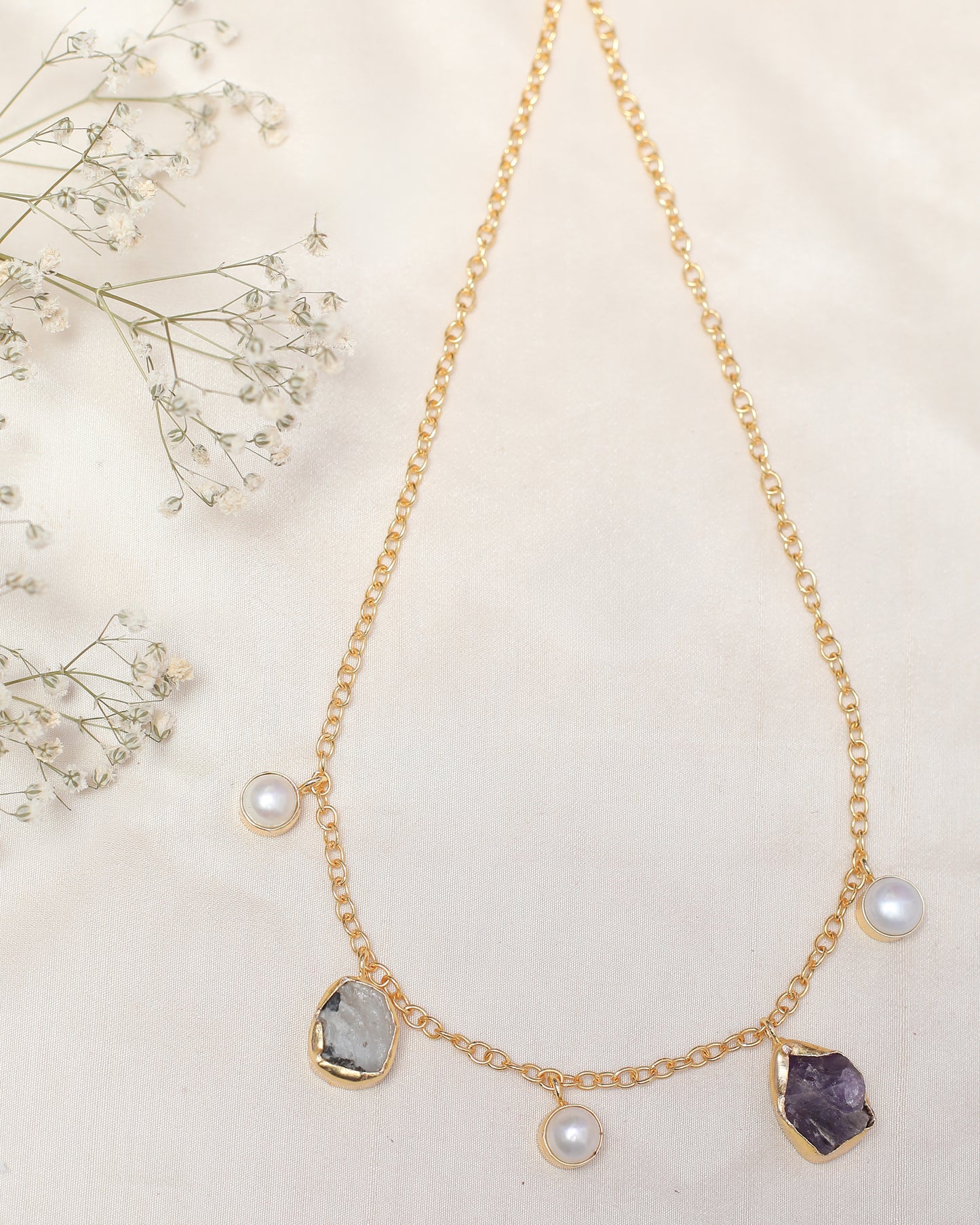 Raw stone and Mop stone necklace