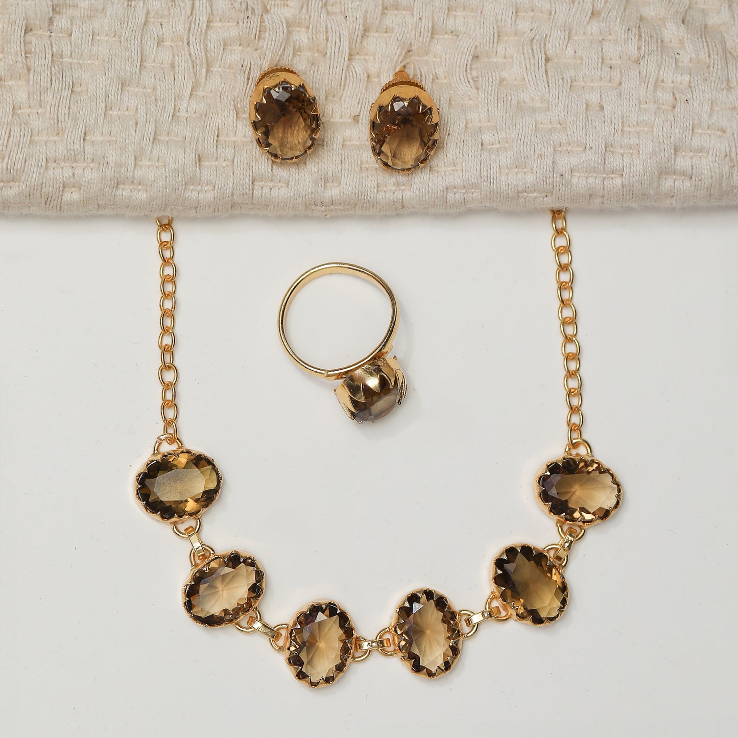 ZANA Glossy Stone Necklace with Earring and Ring