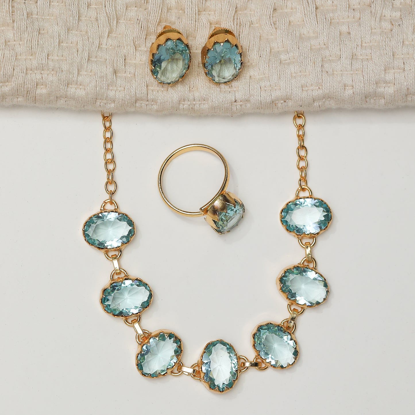 ZANA Glossy Stone Necklace with Earring and Ring
