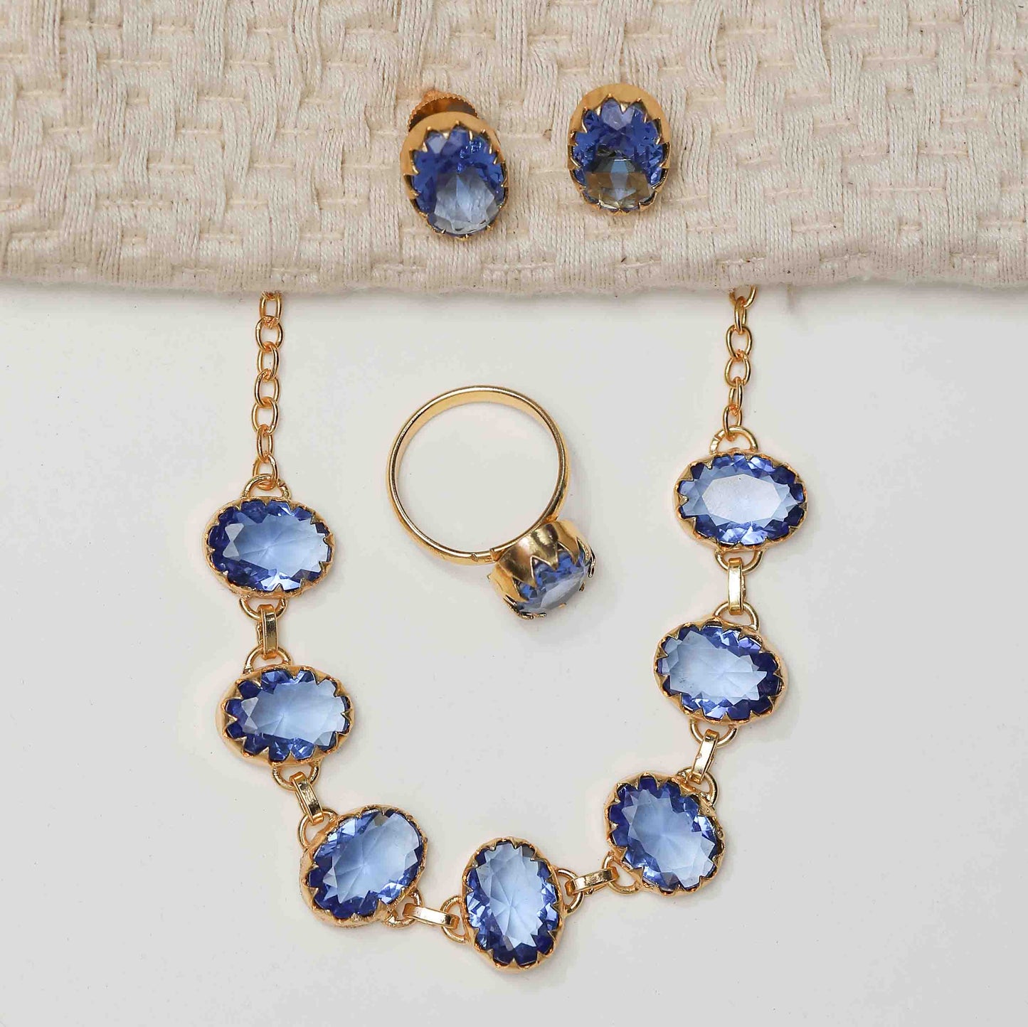 ZANA Glossy Stone Necklace with Earring and Ring