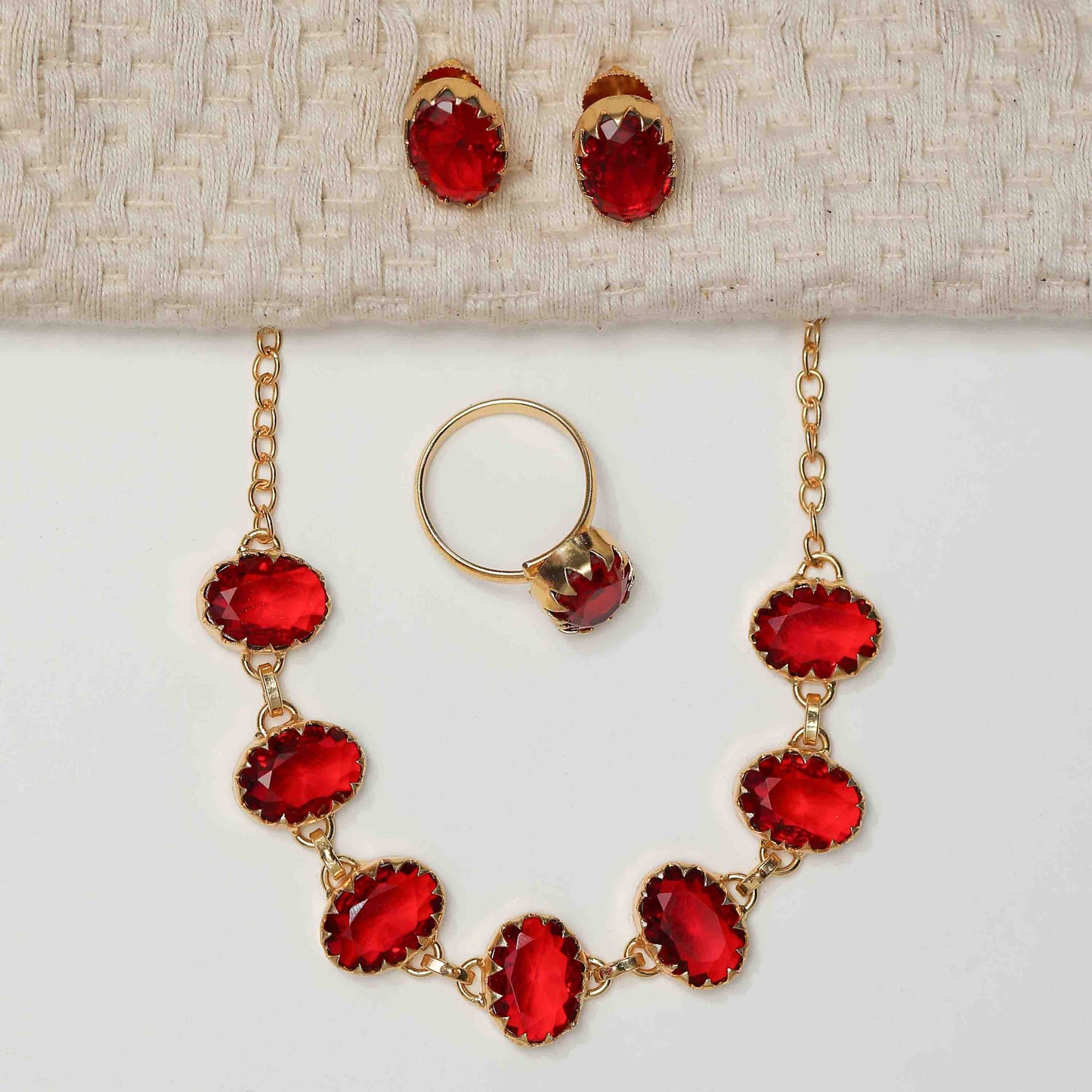 ZANA Glossy Stone Necklace with Earring and Ring
