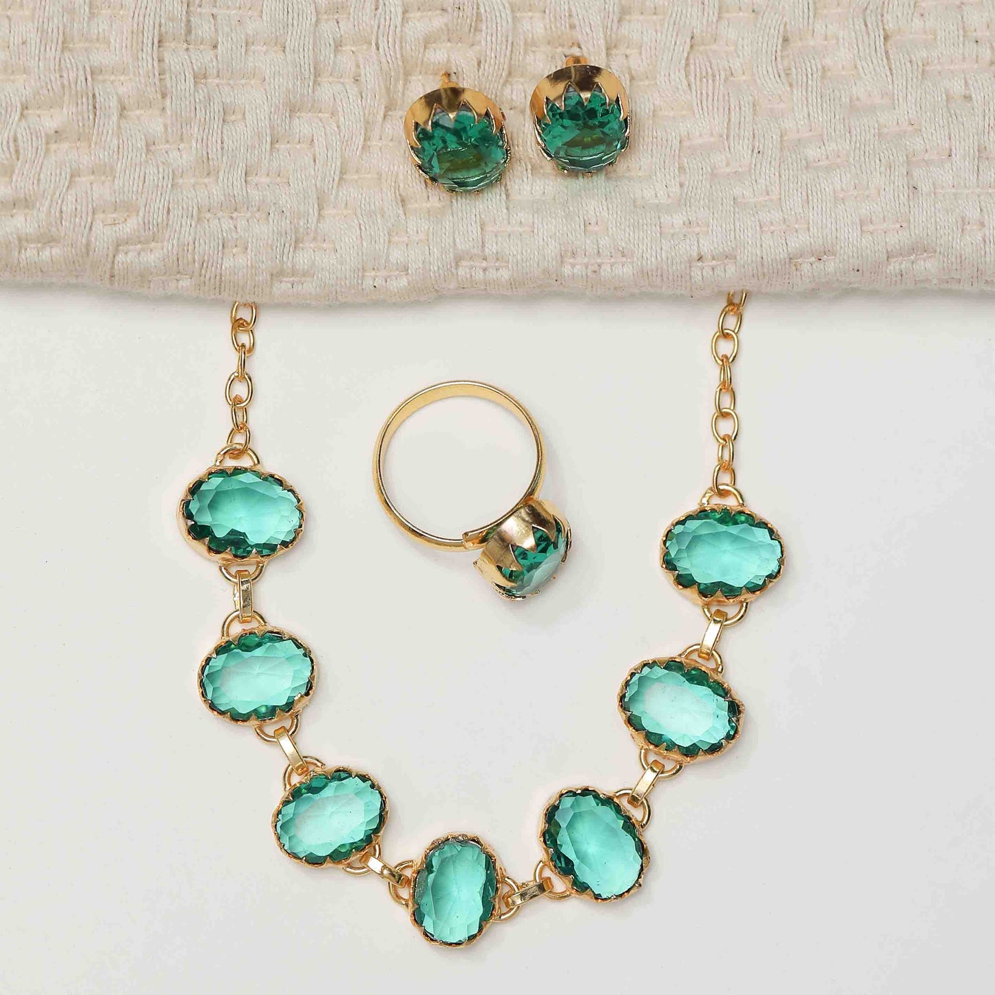 ZANA Glossy Stone Necklace with Earring and Ring