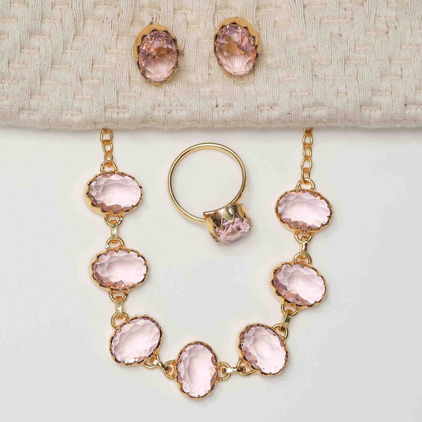 ZANA Glossy Stone Necklace with Earring and Ring