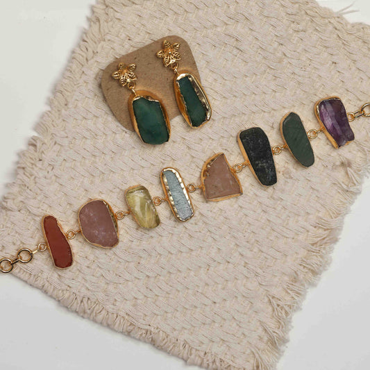Multicolour Raw Stone Neckpiece with Earring