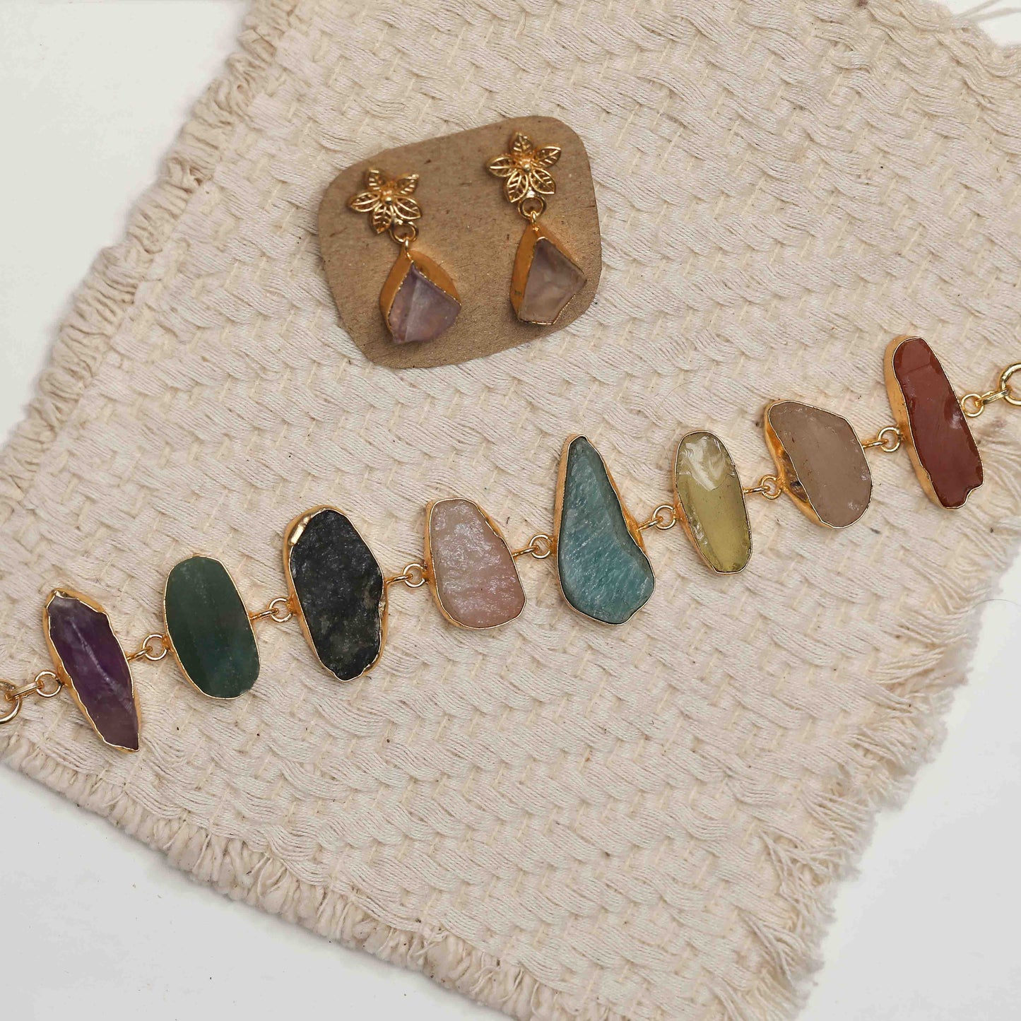 Multicolour Raw Stone Neckpiece with Earring