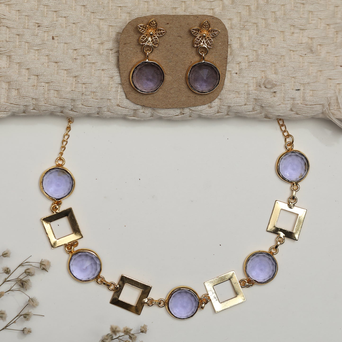 Square and Round Stone Necklace Set
