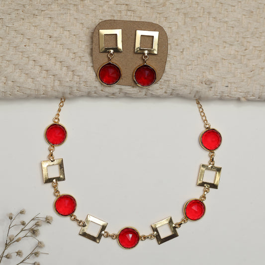 Square and Round Stone Necklace Set