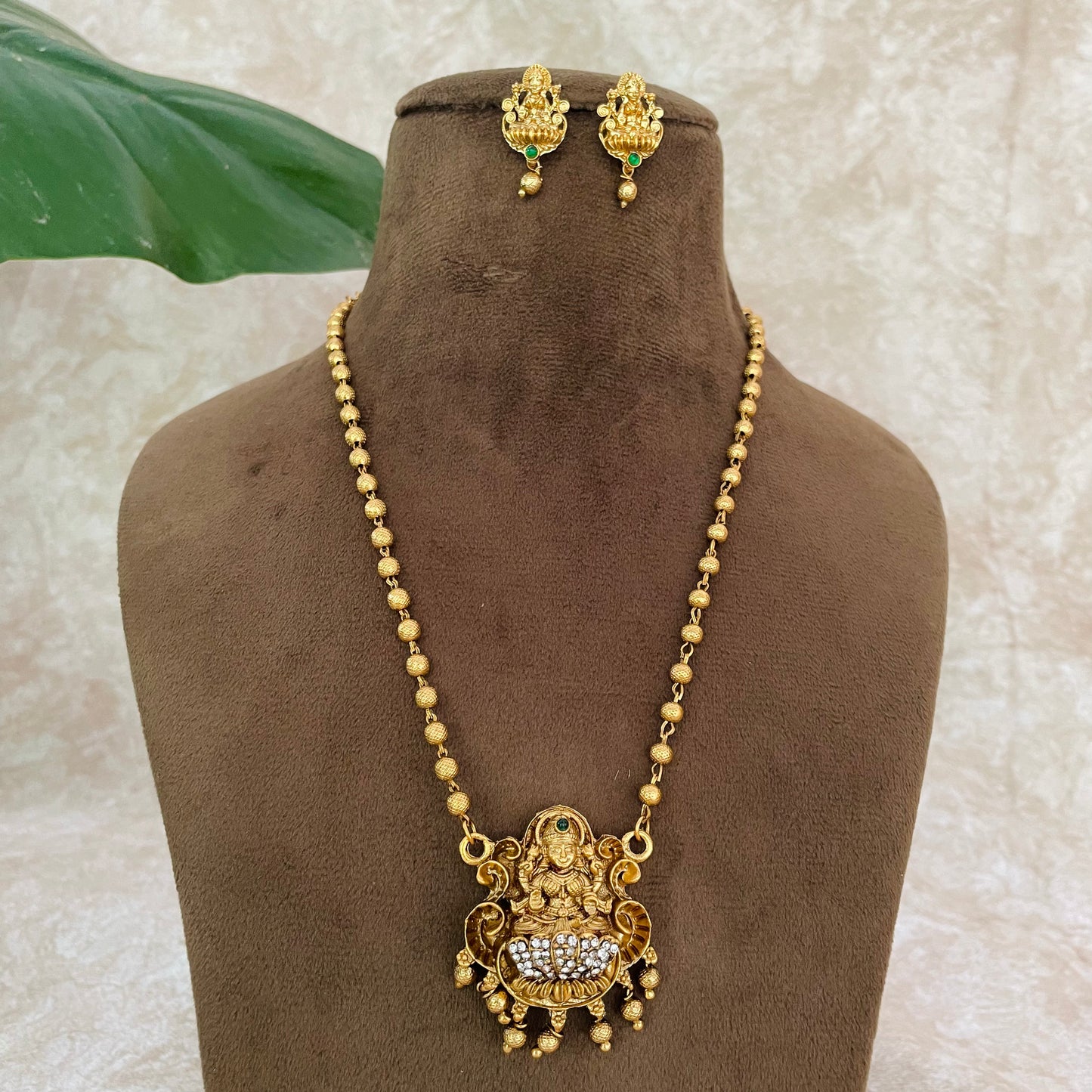 Shanya Gold Bead Necklace with Earring set