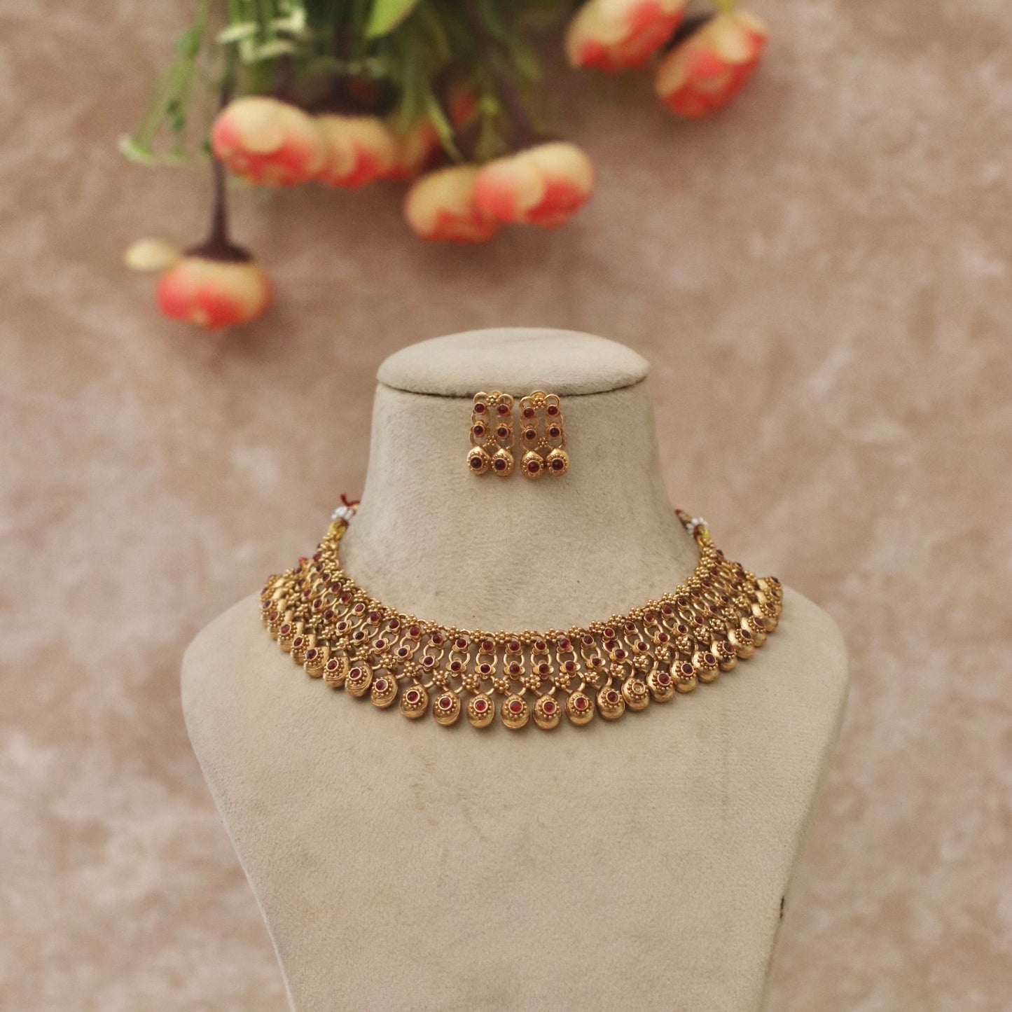 Traditional Red Stone Necklace Set – Heyli jewels