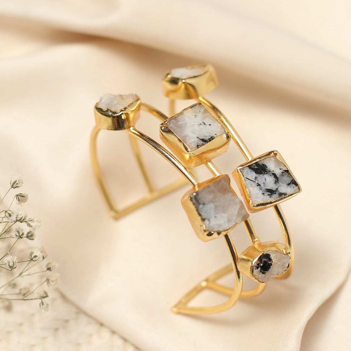 White and Black Raw Stone Bangle
