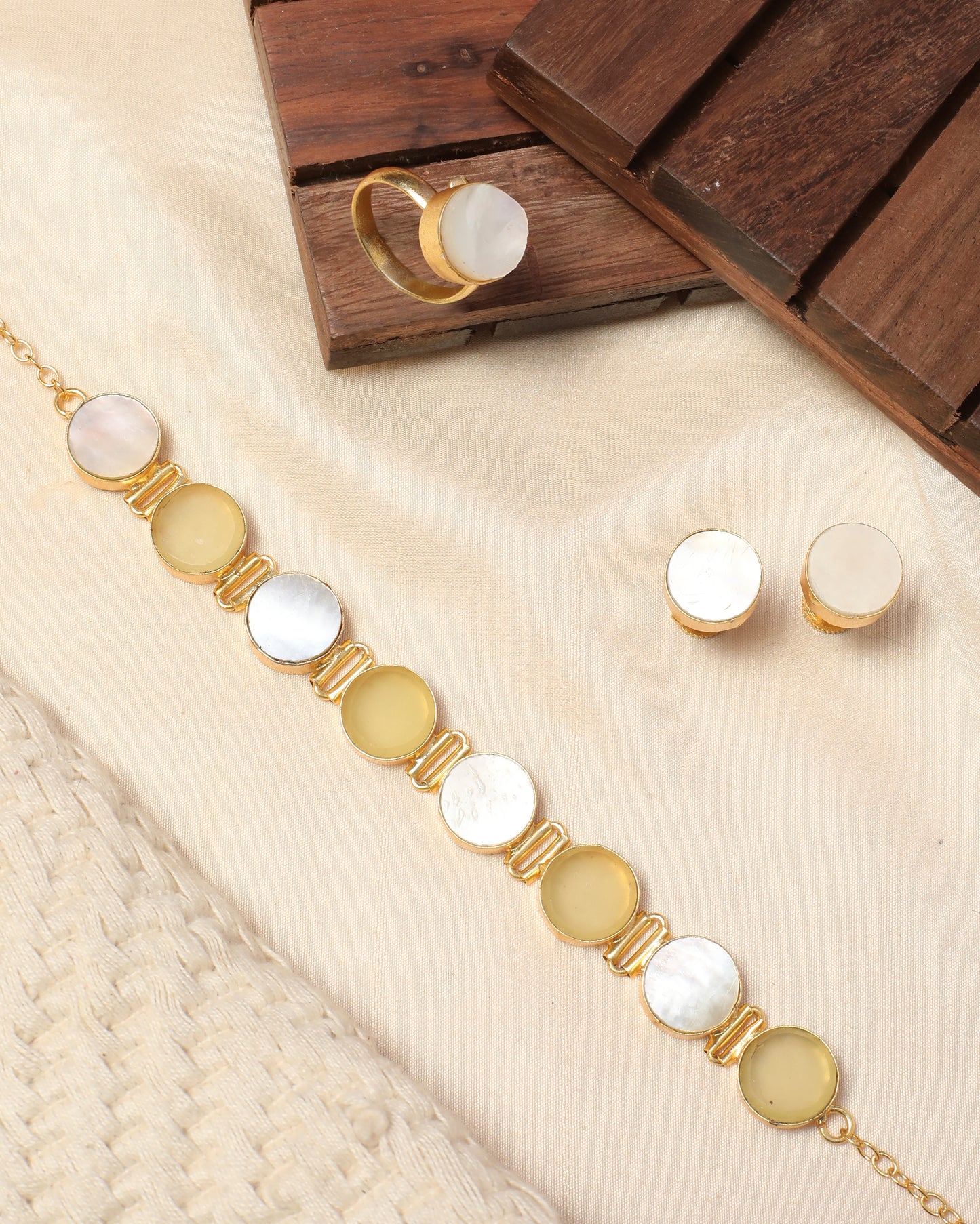 Combo Raw and Mop Stone Necklace / choker with Stud and Ring