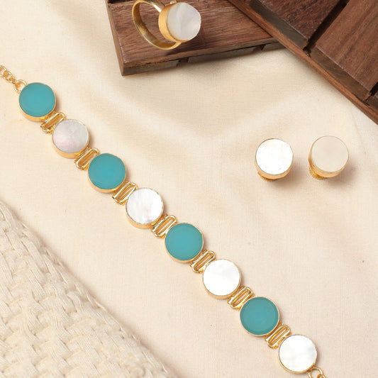Combo Raw and Mop Stone Necklace / choker with Stud and Ring