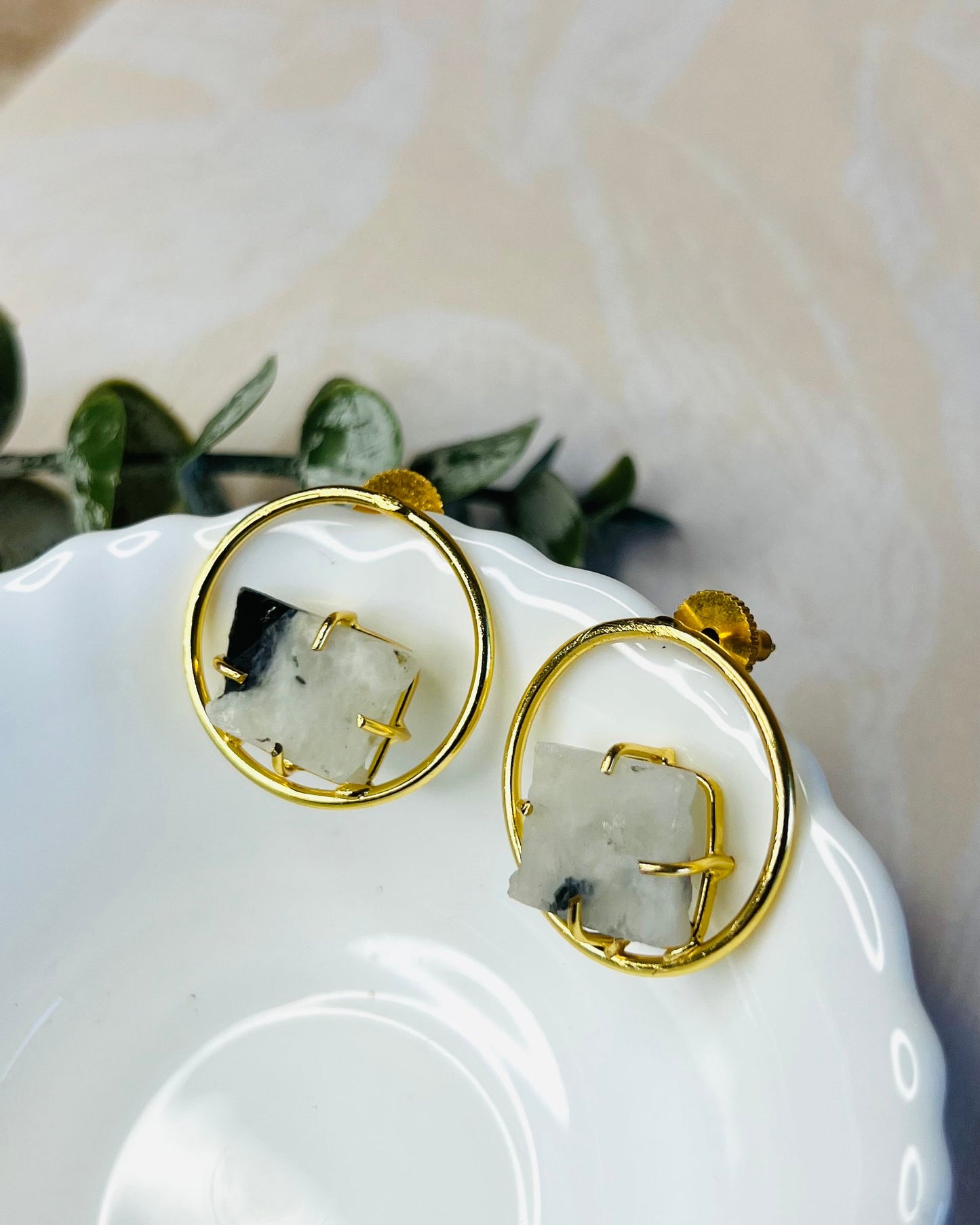 Megna Golden Circle Raw Stone Stud