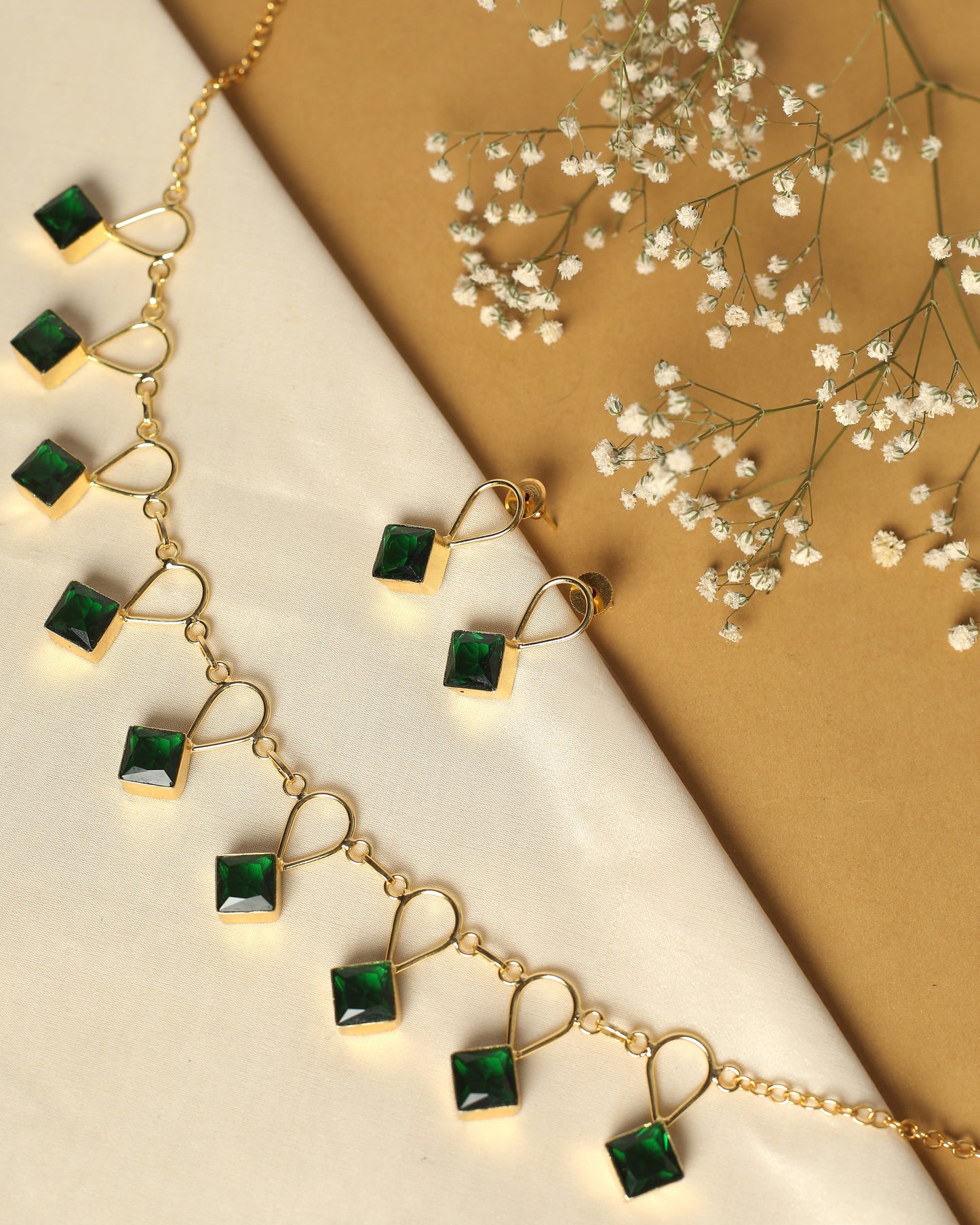 Glossy drop Stone Neckpiece with Earring