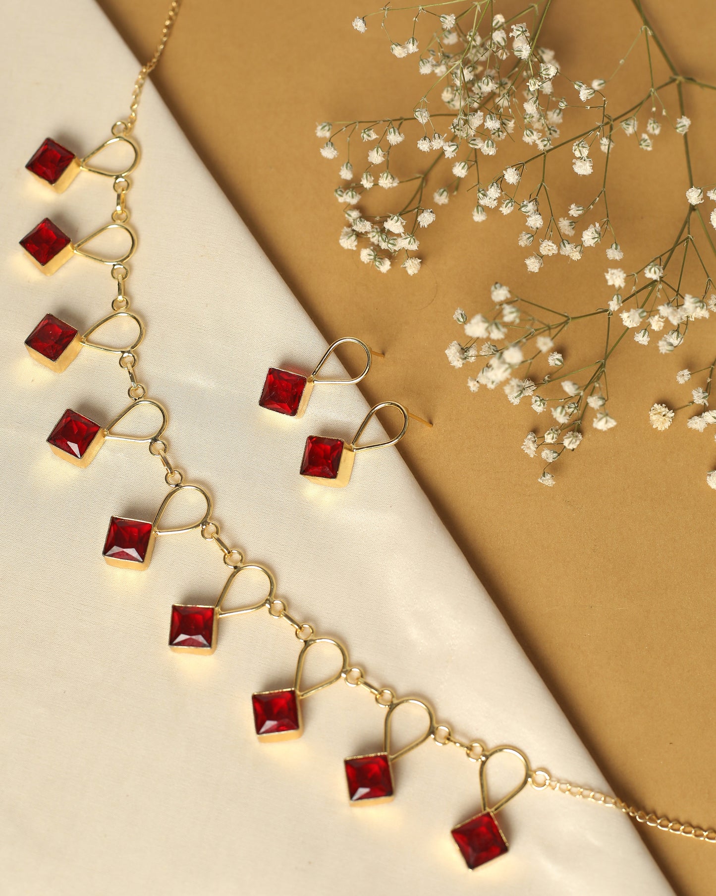 Glossy drop Stone Neckpiece with Earring