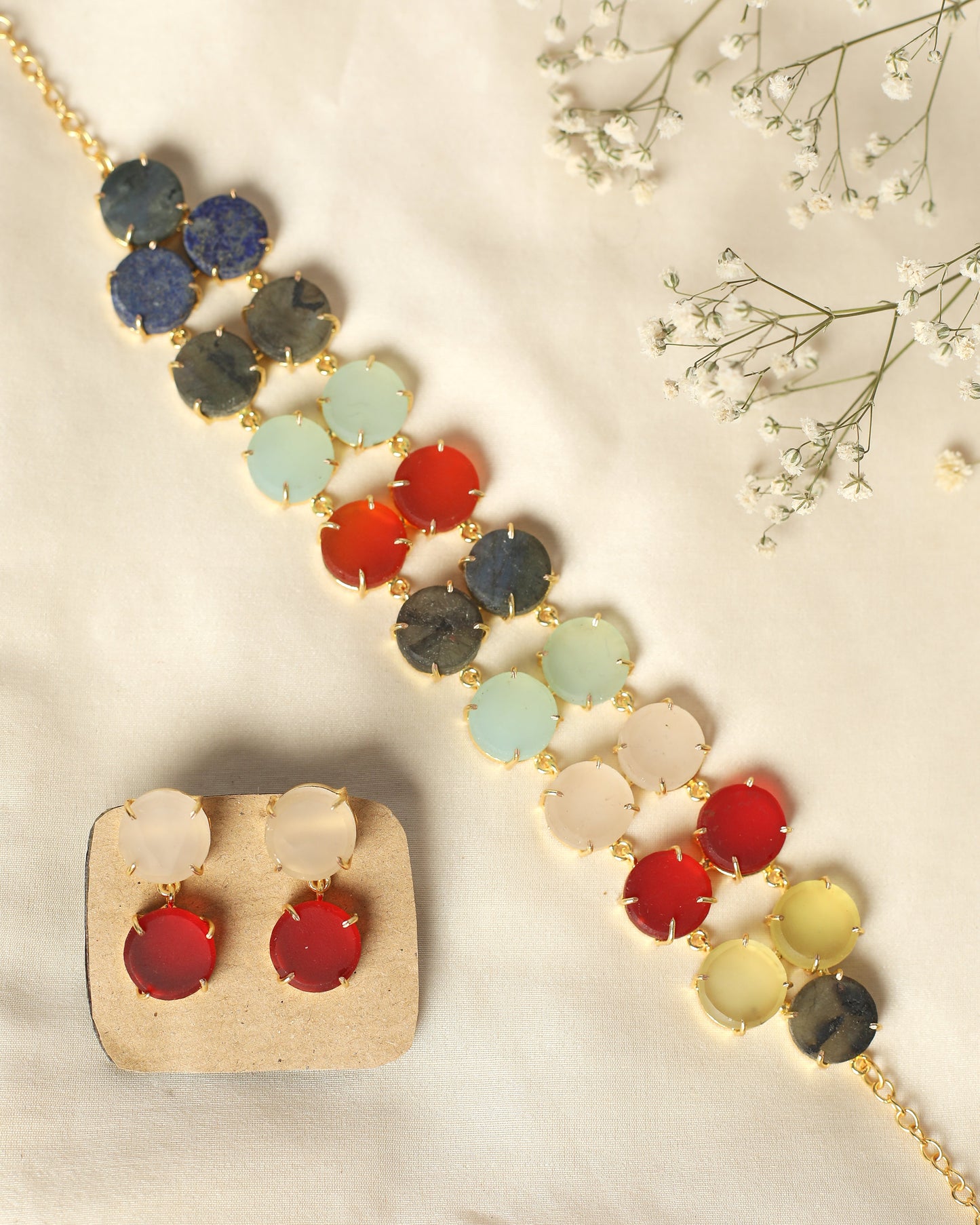 Bold matte finish stone Choker with Matching stud