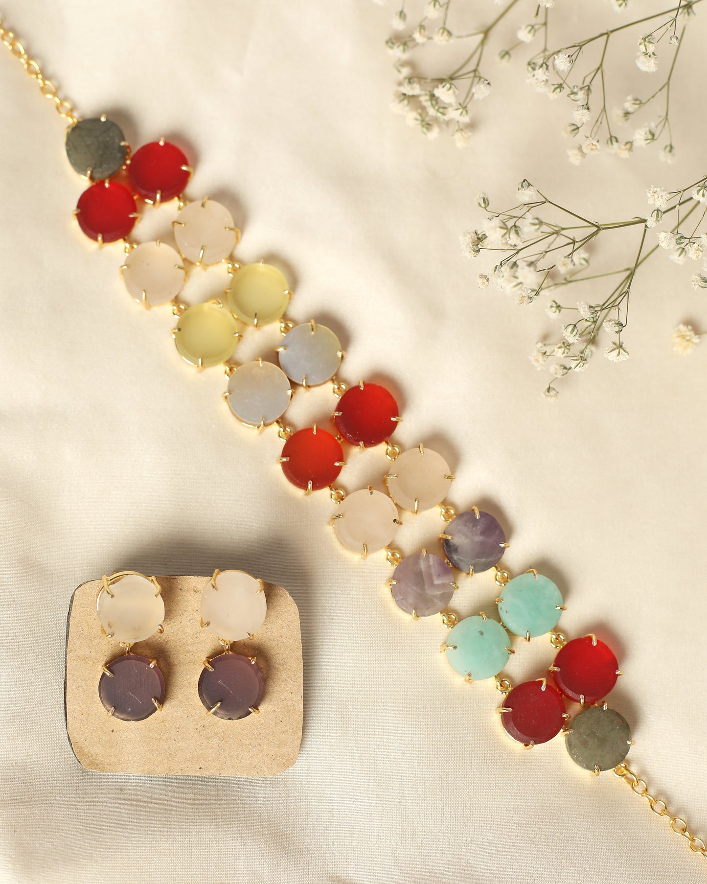Bold matte finish stone Choker with Matching stud