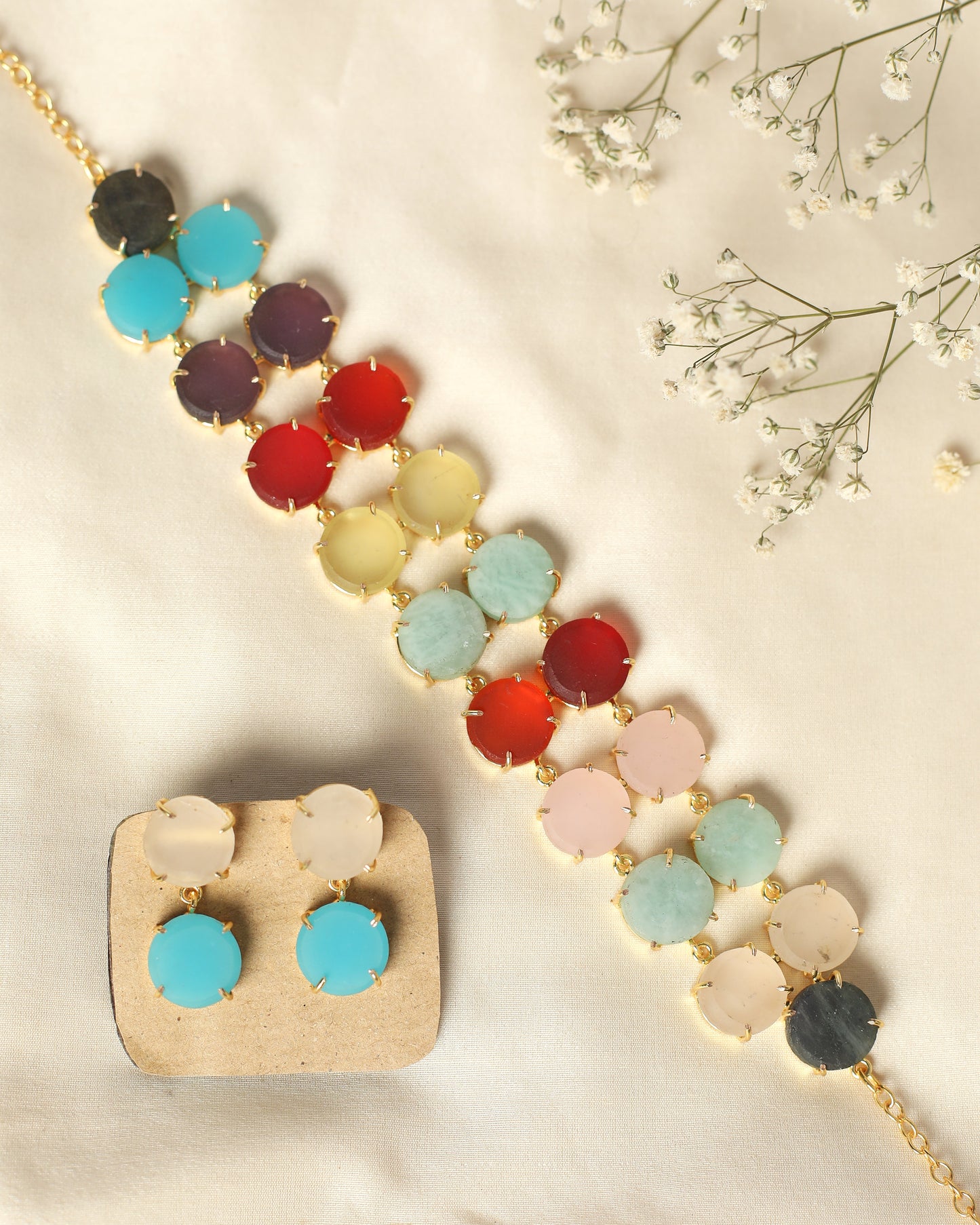 Bold matte finish stone Choker with Matching stud
