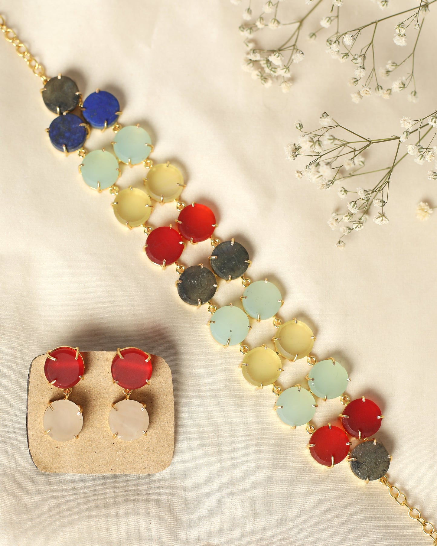 Bold matte finish stone Choker with Matching stud