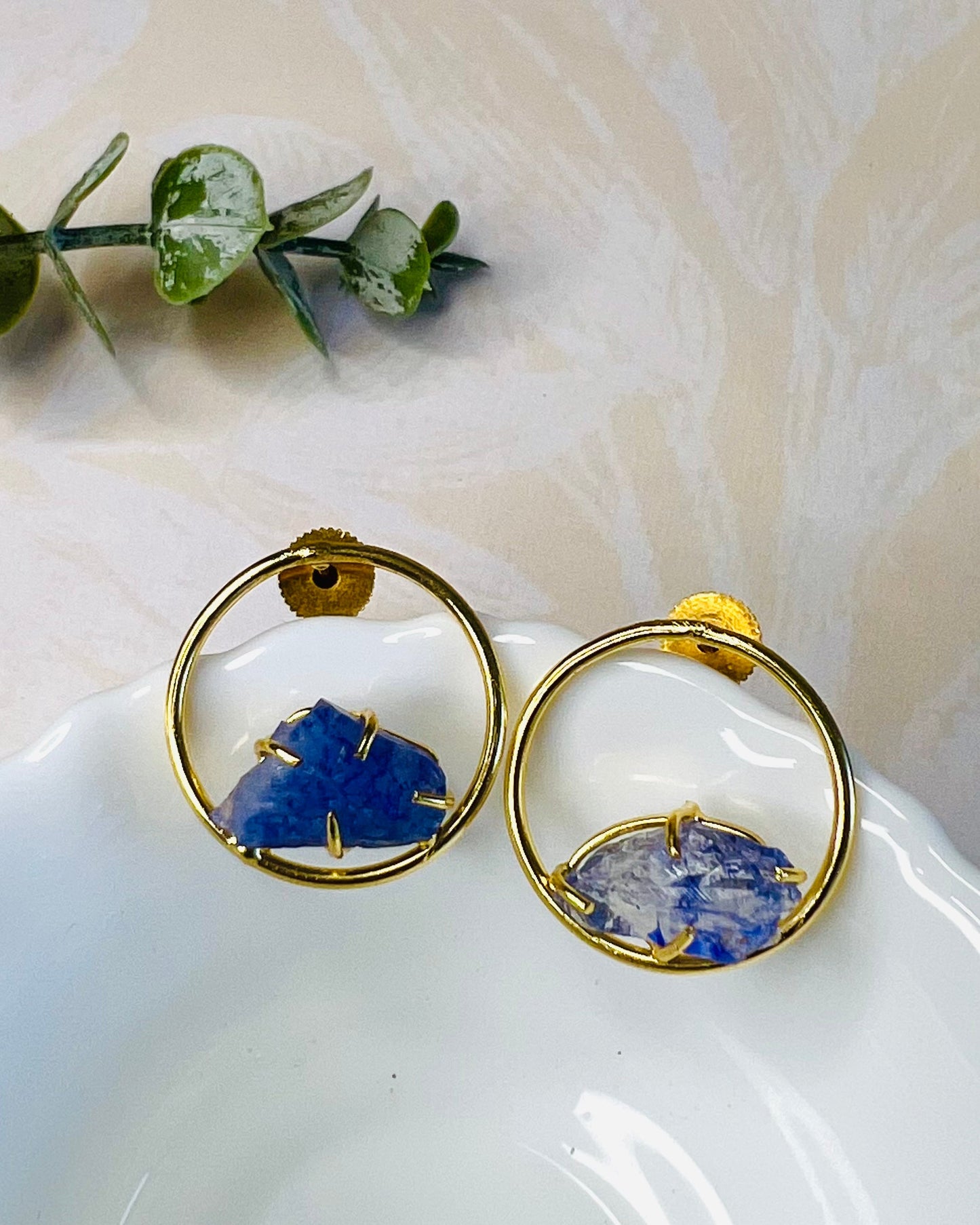 Megna Golden Circle Raw Stone Stud