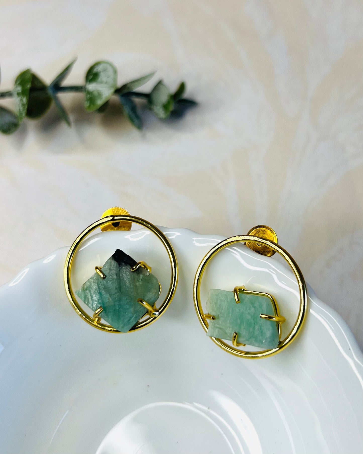 Megna Golden Circle Raw Stone Stud