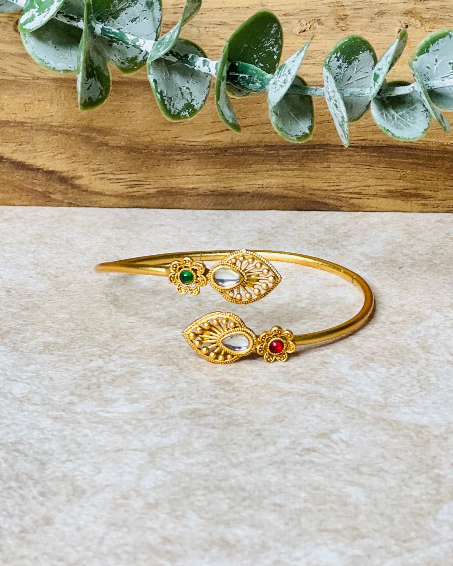 Ruby and Green Stone Traditional Bangle