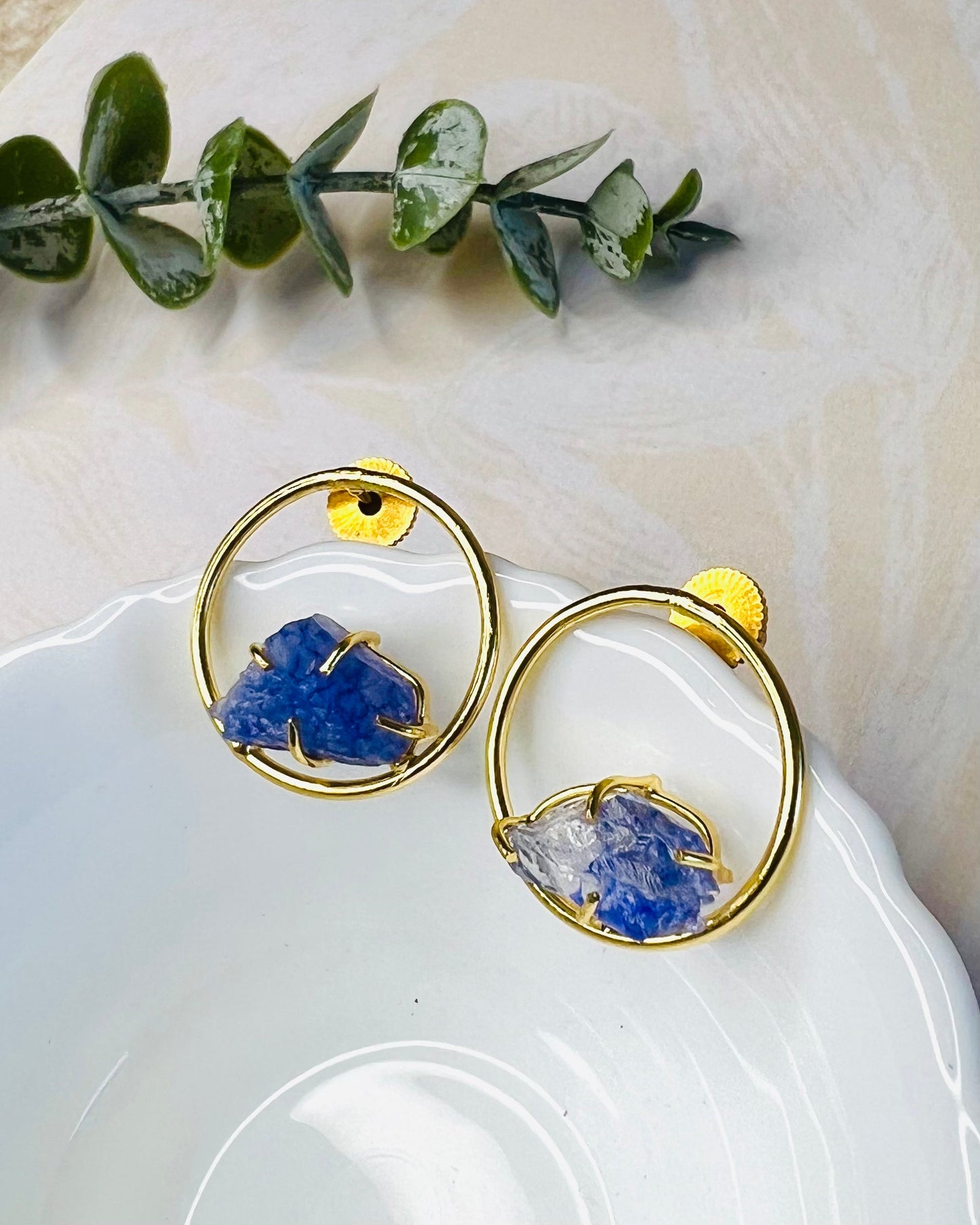 Megna Golden Circle Raw Stone Stud