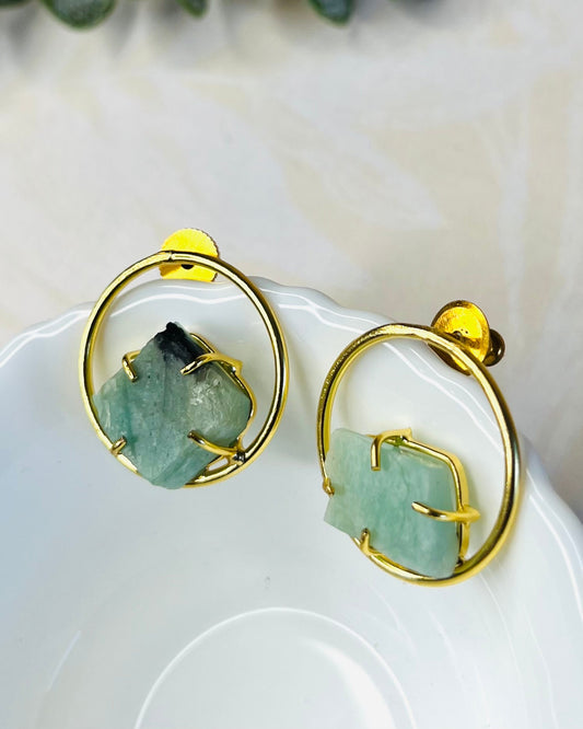 Megna Golden Circle Raw Stone Stud