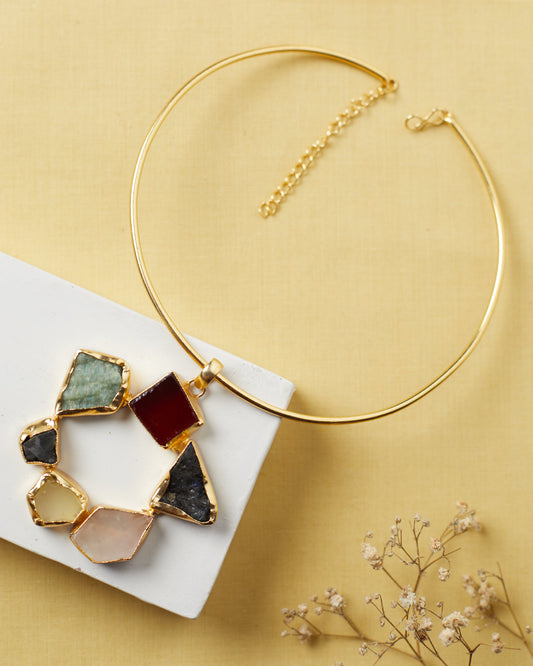 Agate Multiple Raw Stone Neck Cuff