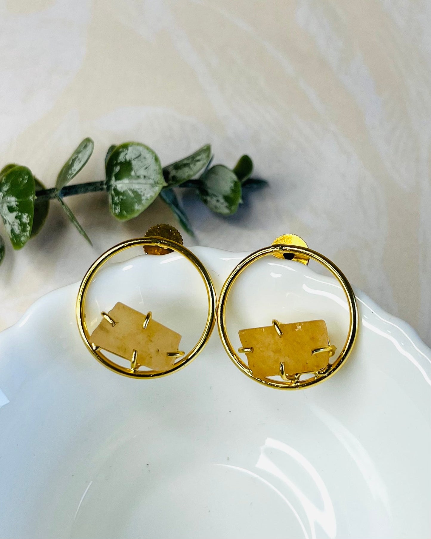 Megna Golden Circle Raw Stone Stud