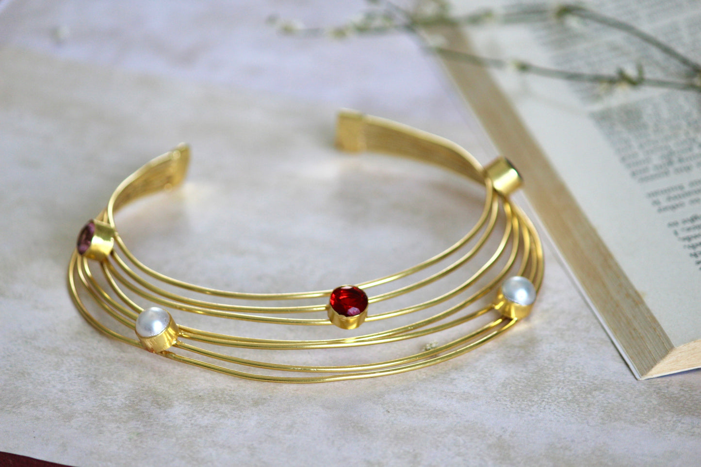Pearl and Glossy stone 7 Layer Neck Cuff
