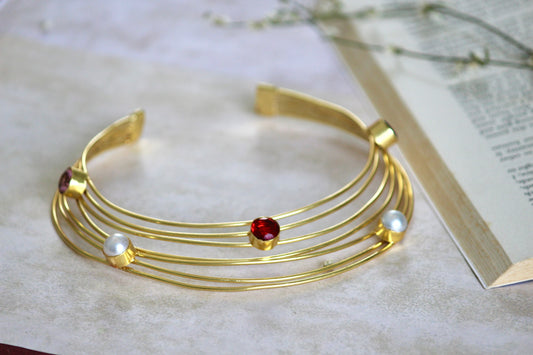 Pearl and Glossy stone 7 Layer Neck Cuff