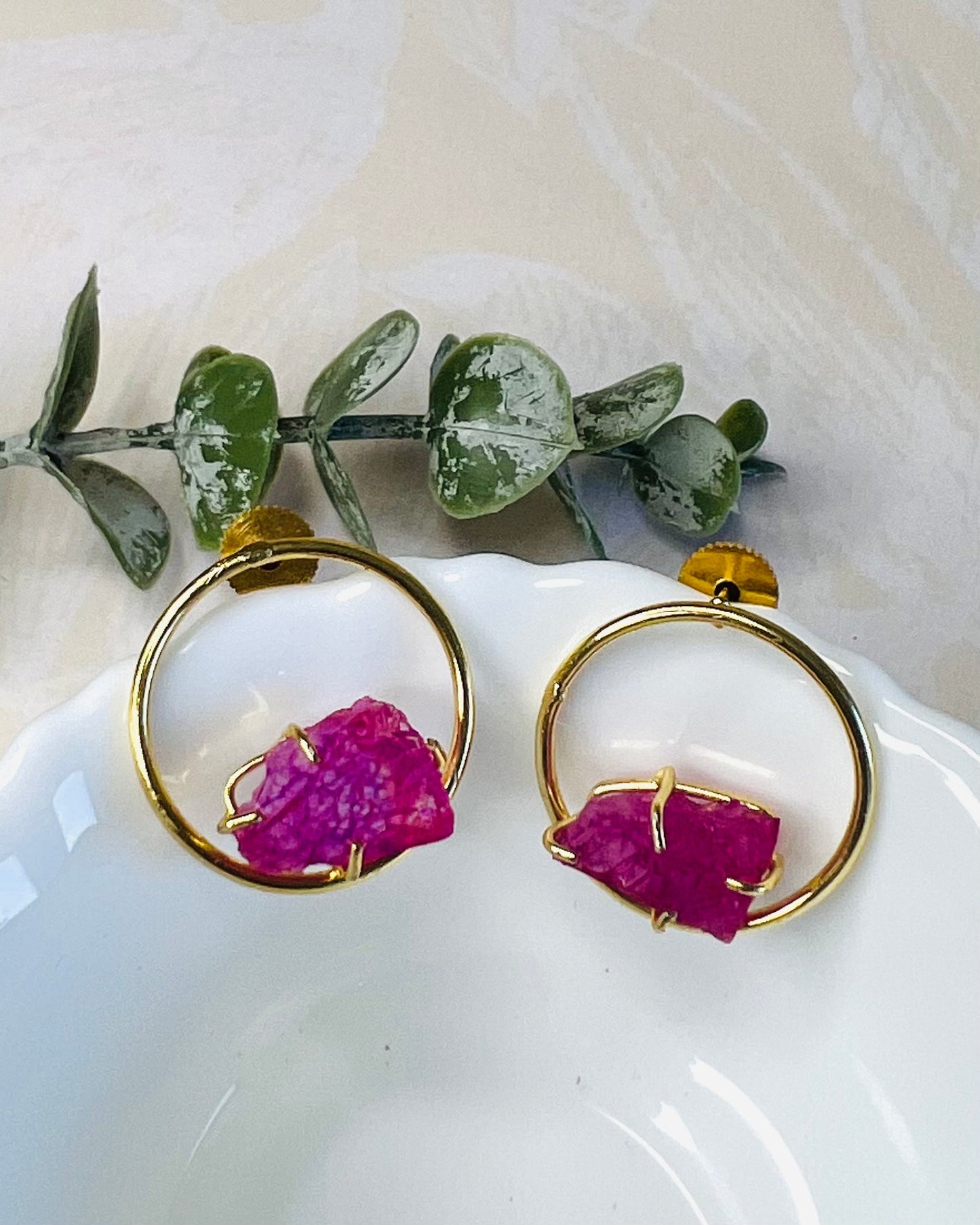 Megna Golden Circle Raw Stone Stud