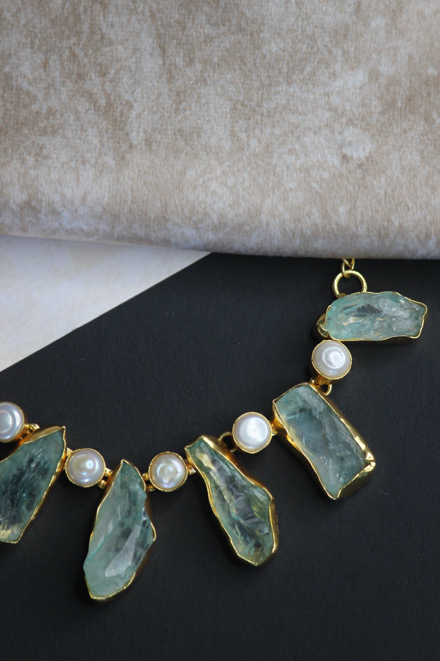 Baby Blue Raw Stone and Mop Necklace with Earring