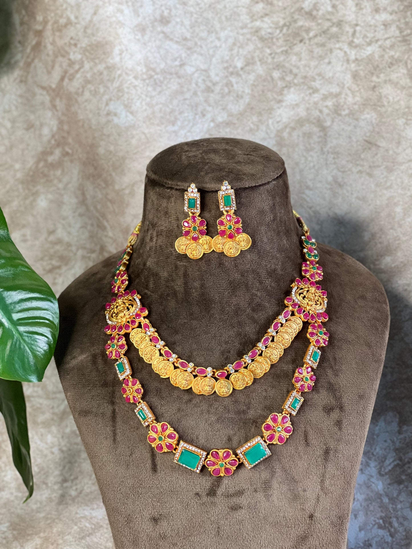 Rajeetha Double Step Necklace with Earring